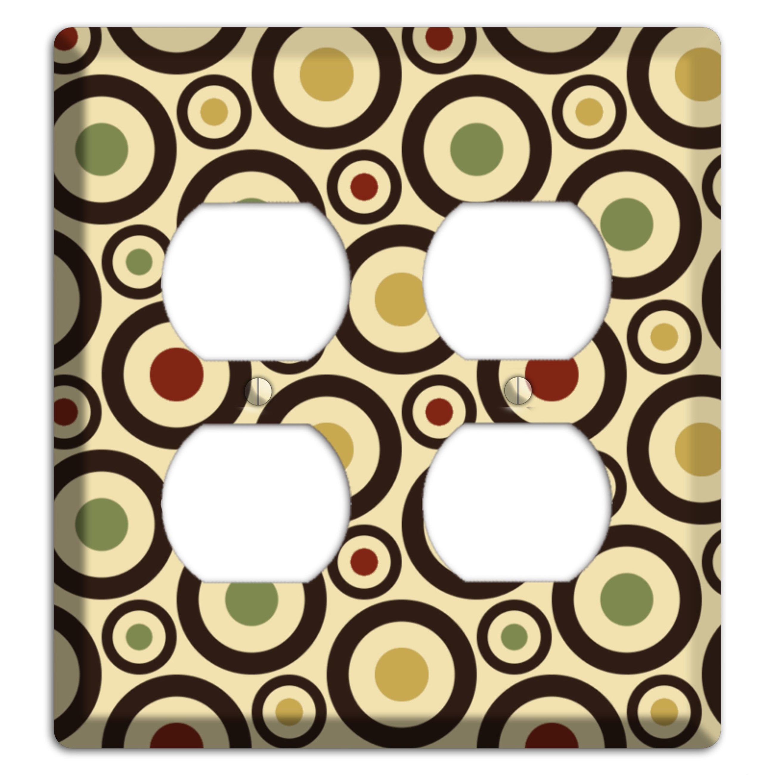 Beige with Olive Mustard Maroon Retro Bullseye 2 Duplex Wallplate