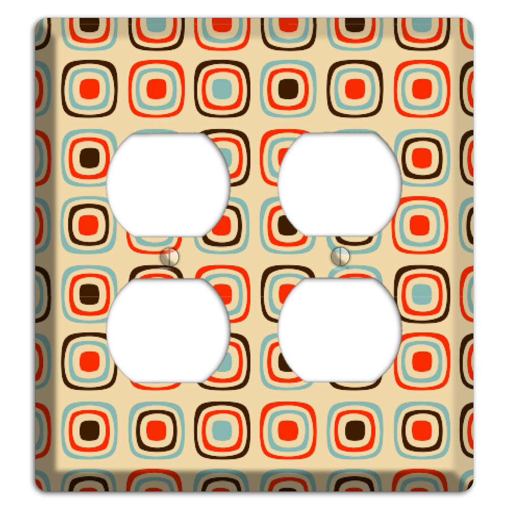 Multi Coral Dusty Blue and Brown Retro Squares 2 Duplex Wallplate