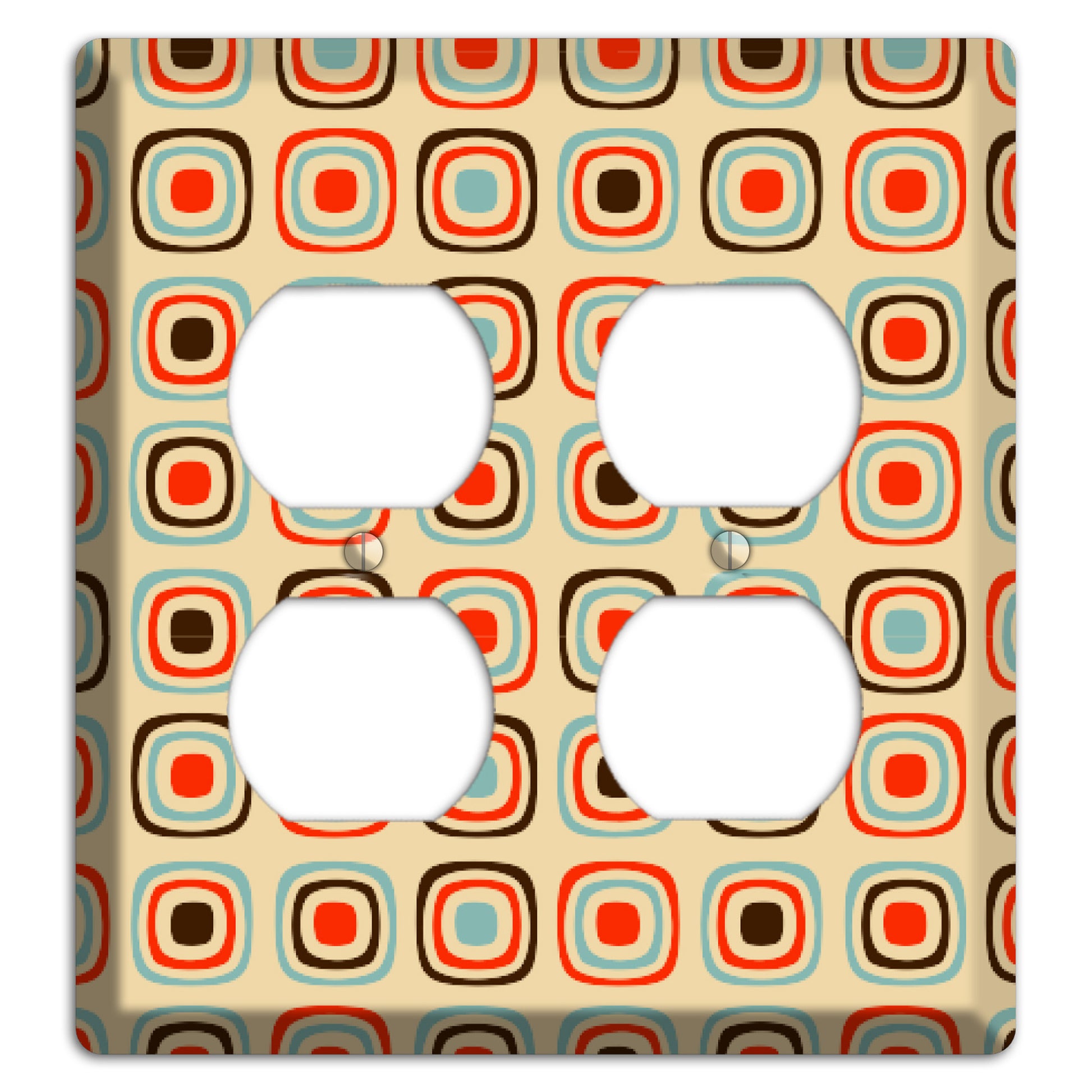 Multi Coral Dusty Blue and Brown Retro Squares 2 Duplex Wallplate