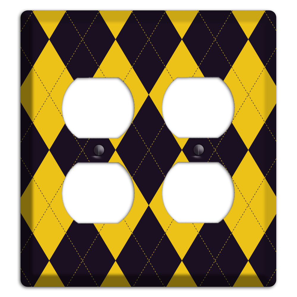 Yellow and Dark Purple Argyle 2 Duplex Wallplate