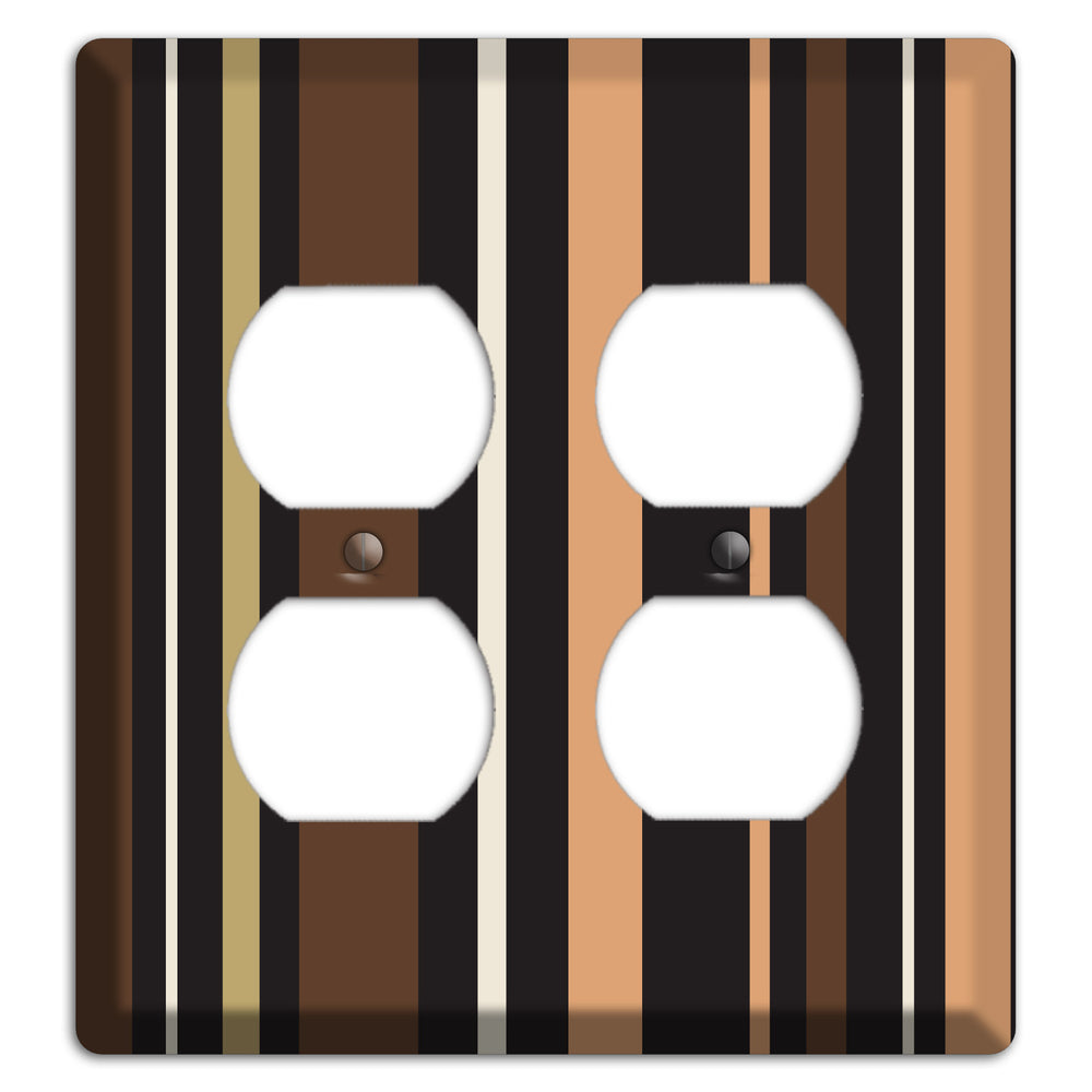 Multi Brown and Coral Vertical Stripe 2 Duplex Wallplate