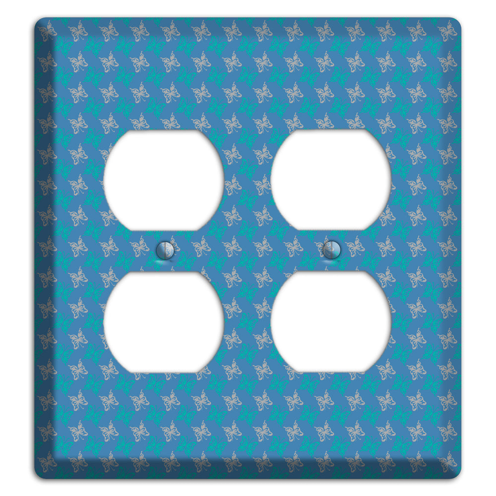 Blue with White and Turquoise Butterflies 2 Duplex Wallplate
