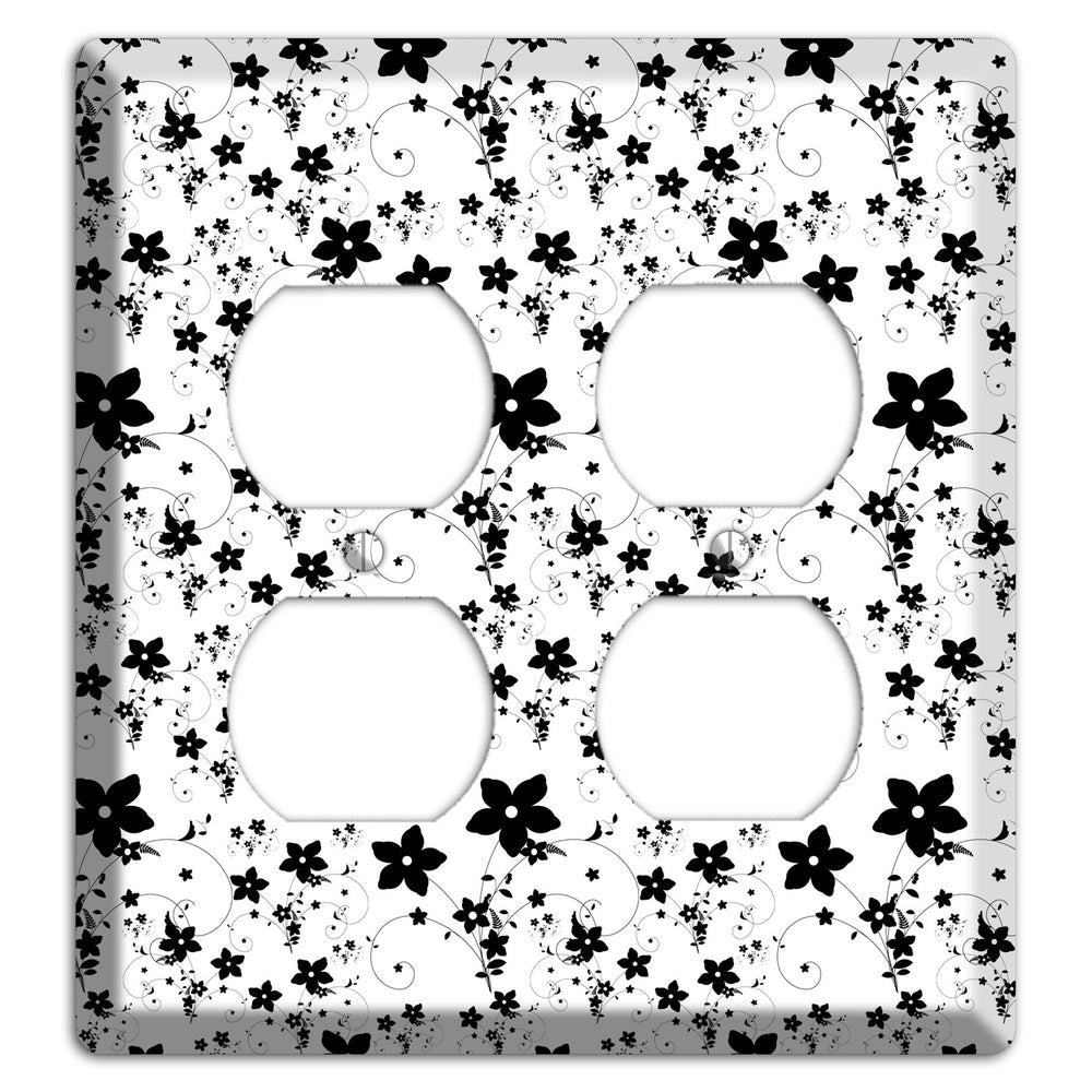 Black and White Flowers 2 Duplex Wallplate