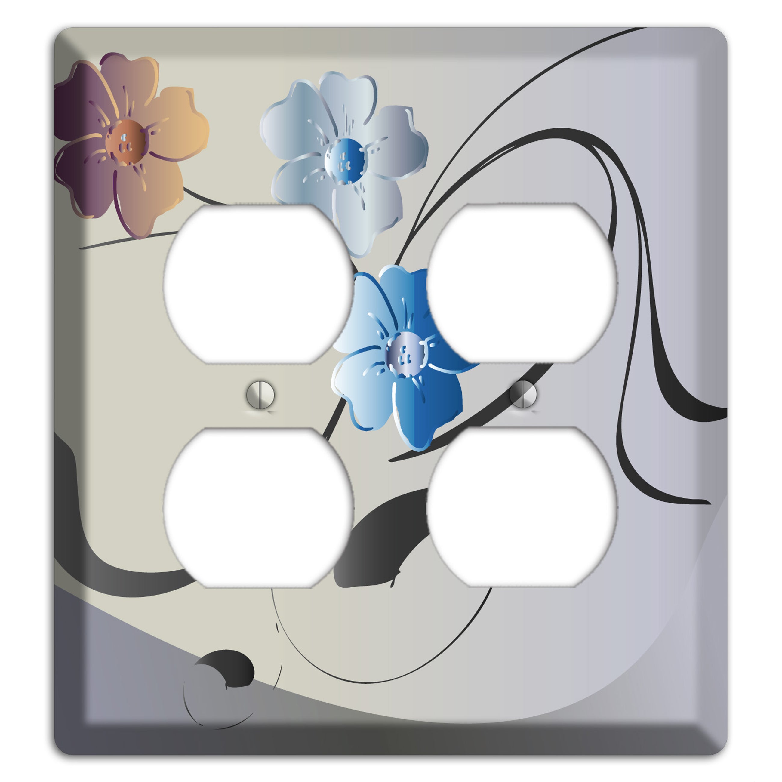 Grey and Blue Floral Sprig 2 Duplex Wallplate