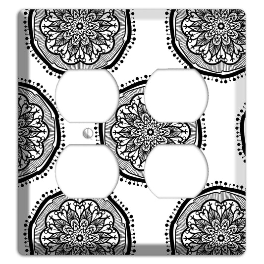 Mandala Black and White Style R Cover Plates 2 Duplex Wallplate