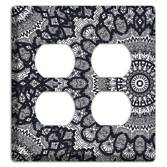 Mandala Black and White Style T Cover Plates 2 Duplex Wallplate
