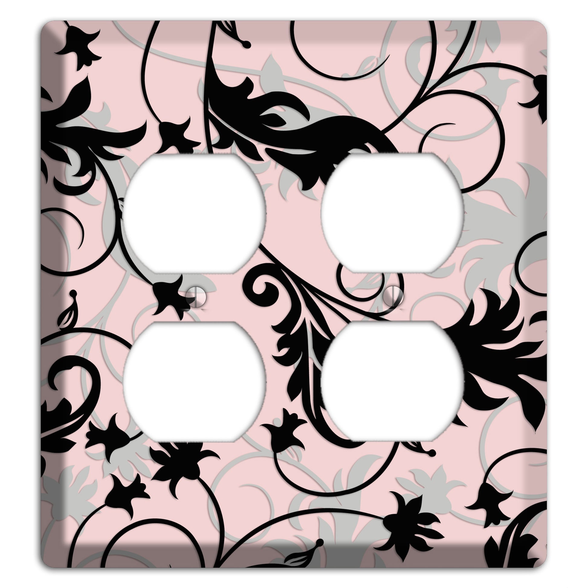 Dusty Pink Grey Black Victorian Sprig 2 Duplex Wallplate