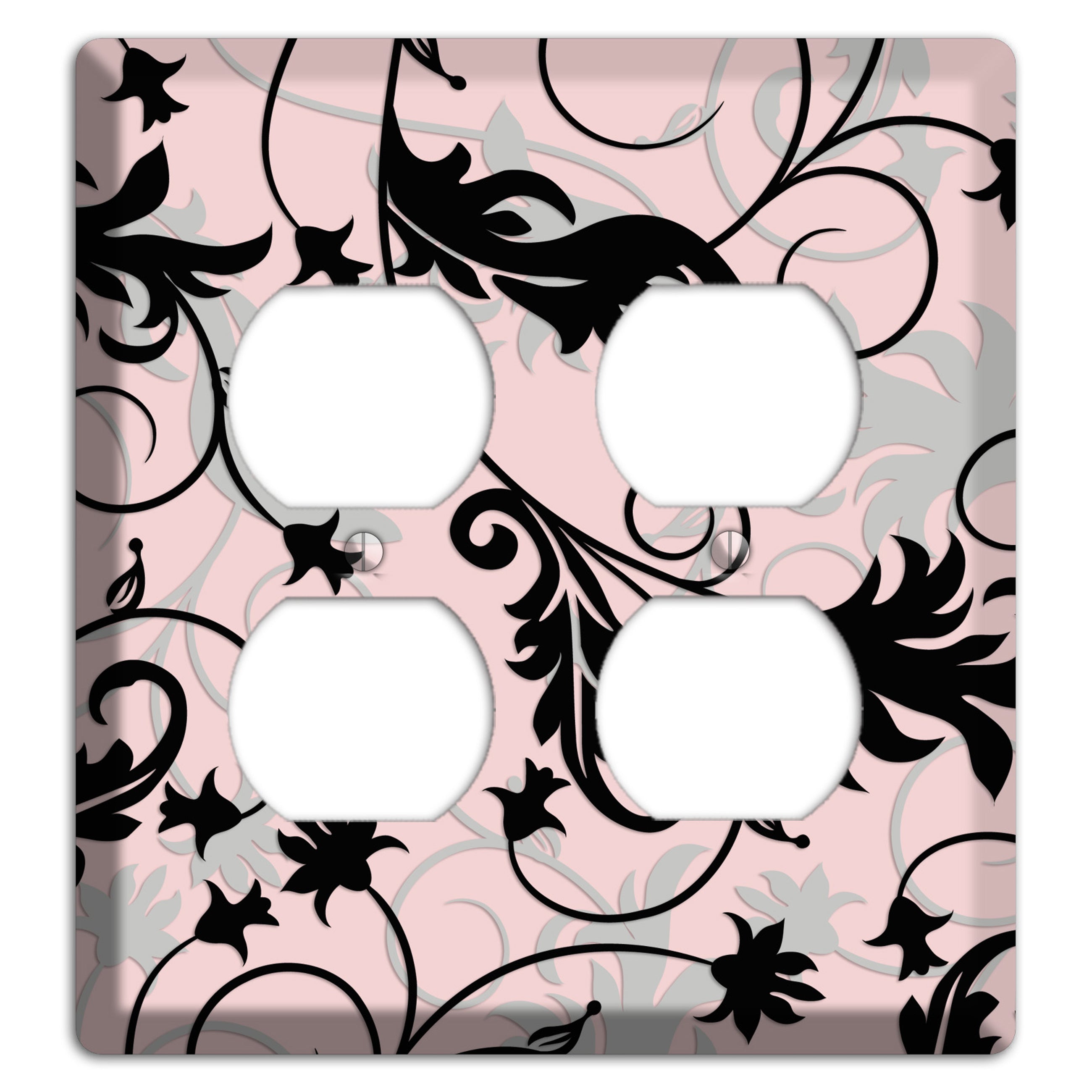 Dusty Pink Grey Black Victorian Sprig 2 Duplex Wallplate