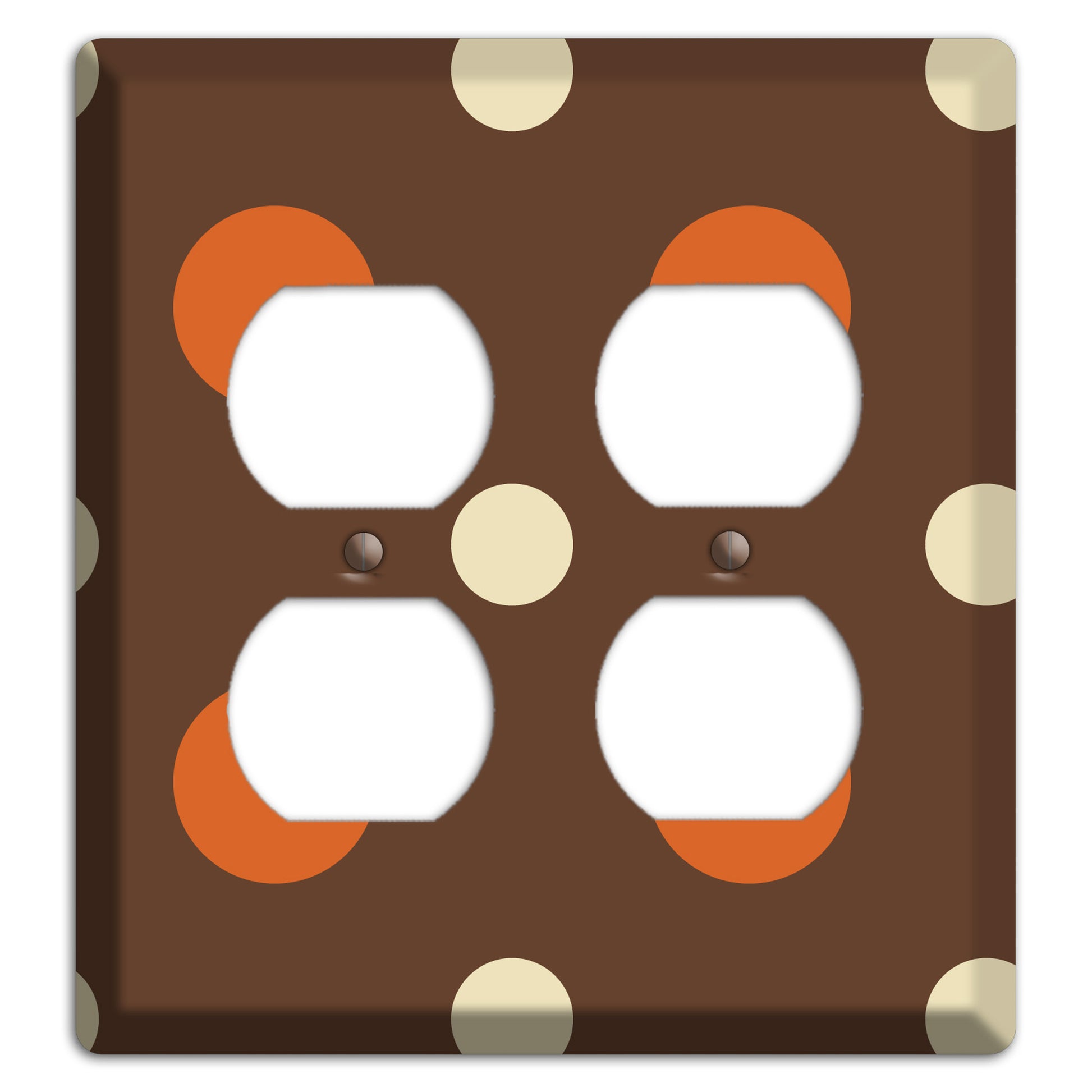 Brown with Coral and Beige Multi Medium Polka Dots 2 Duplex Wallplate