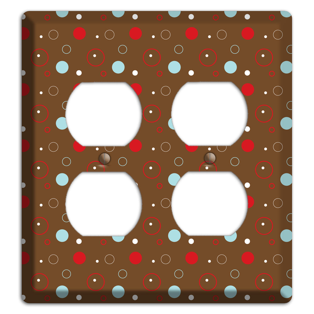 Brown with Red and Dusty Blue Dots and Circles 2 Duplex Wallplate
