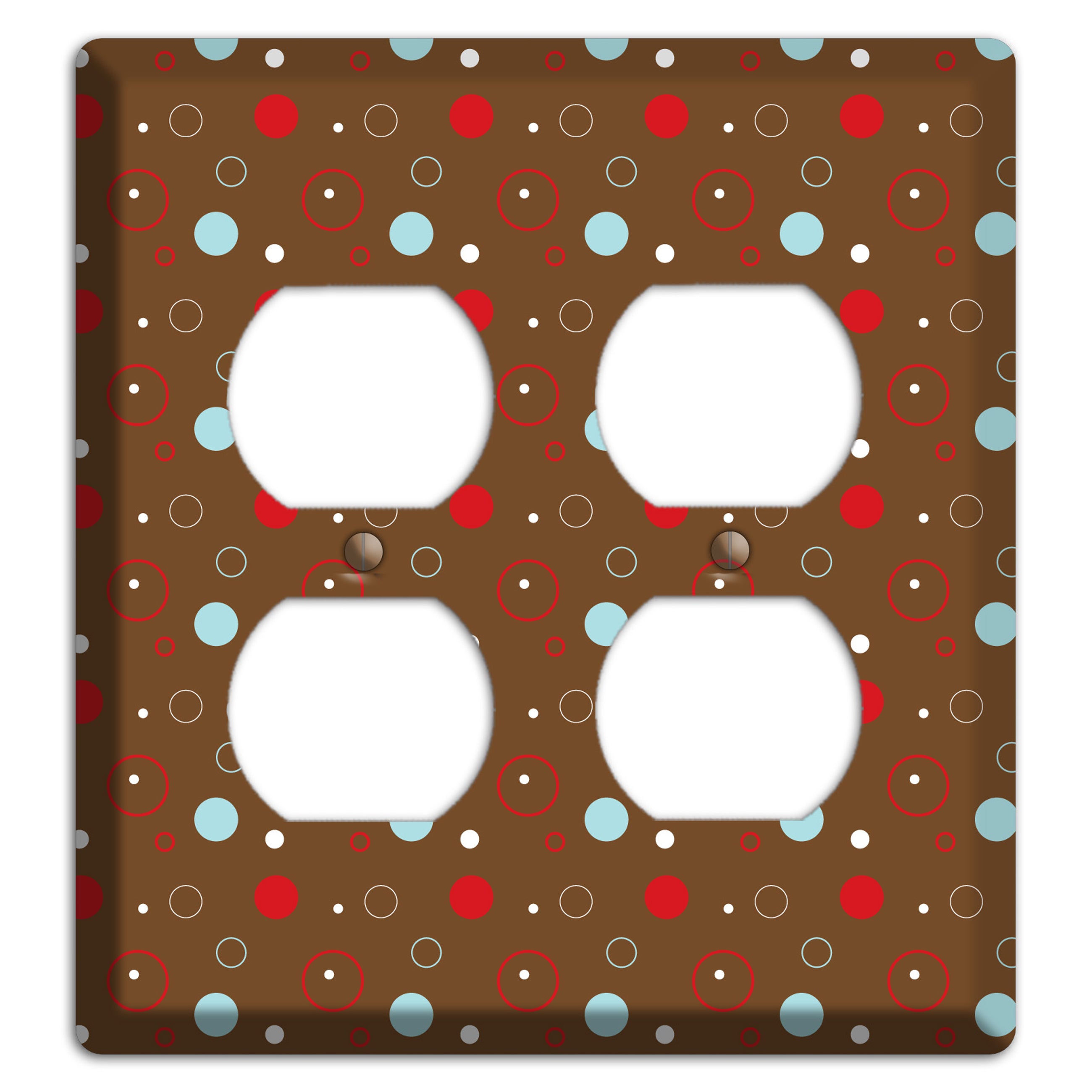 Brown with Red and Dusty Blue Dots and Circles 2 Duplex Wallplate