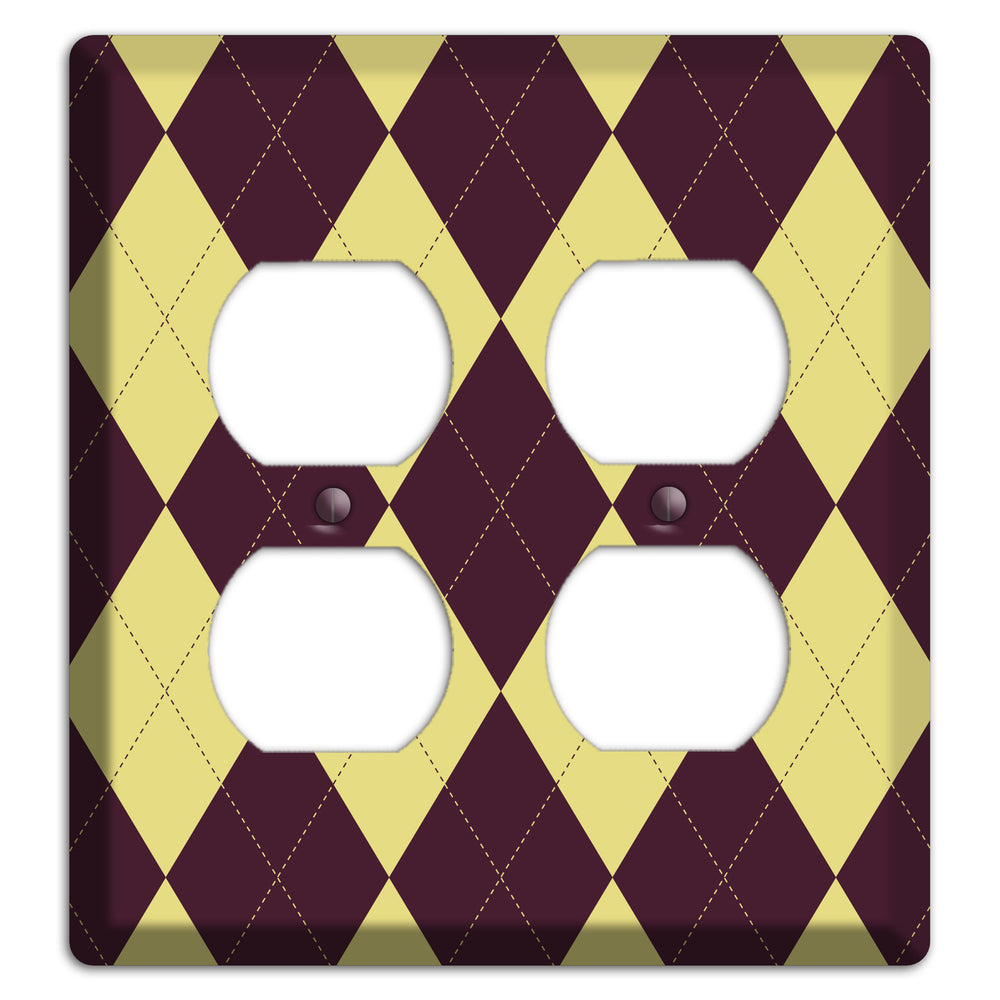 Yellow and Dark Maroon Argyle 2 Duplex Wallplate