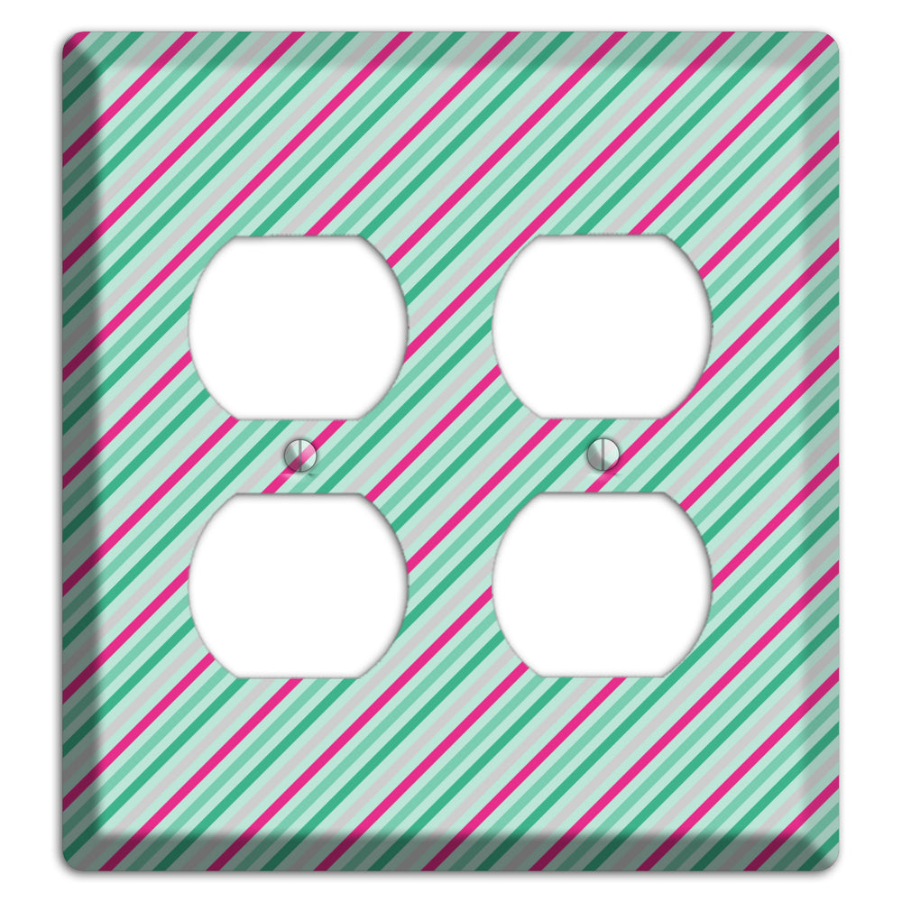 Grey Fuschia and Multi Aqua Angled Stripes 2 Duplex Wallplate