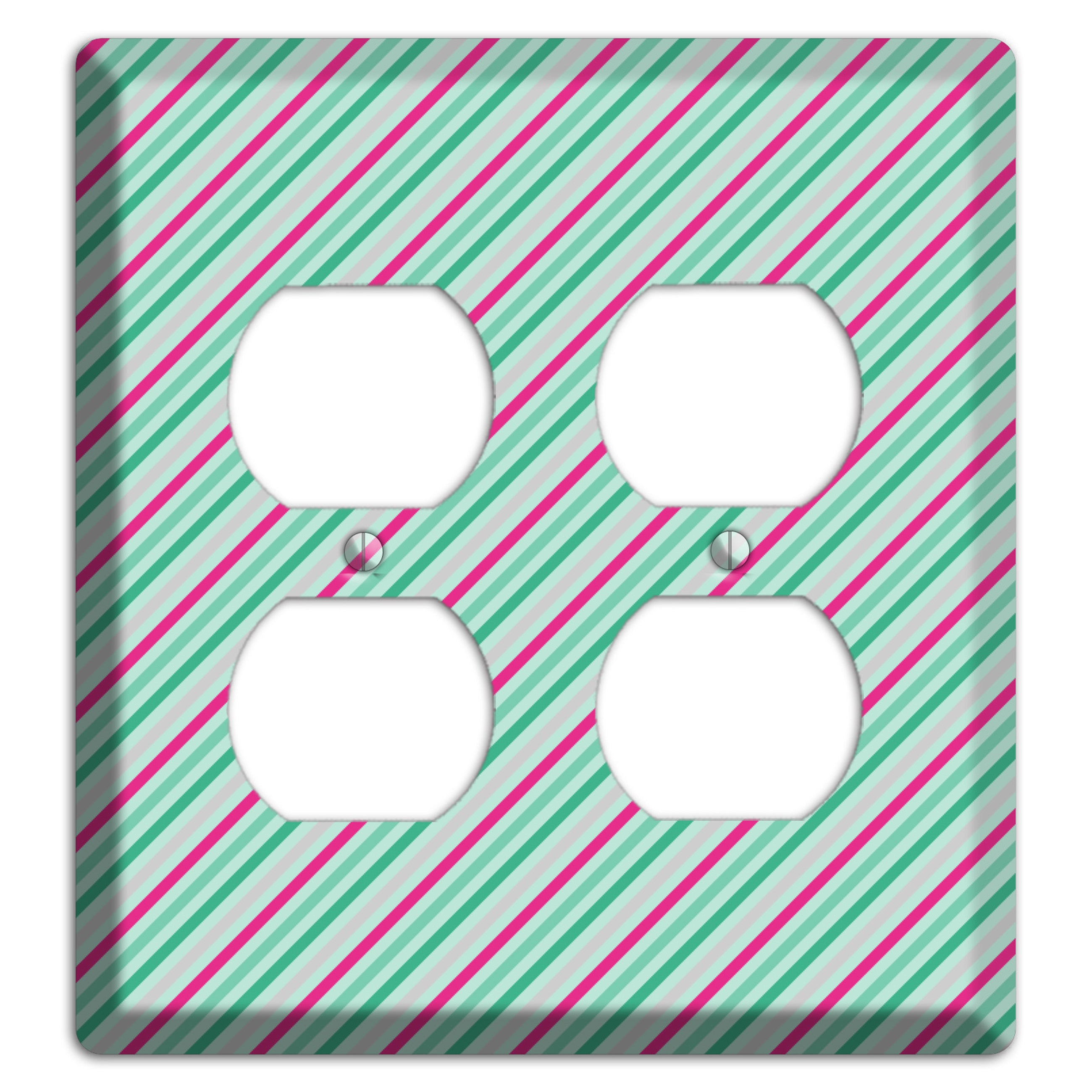 Grey Fuschia and Multi Aqua Angled Stripes 2 Duplex Wallplate