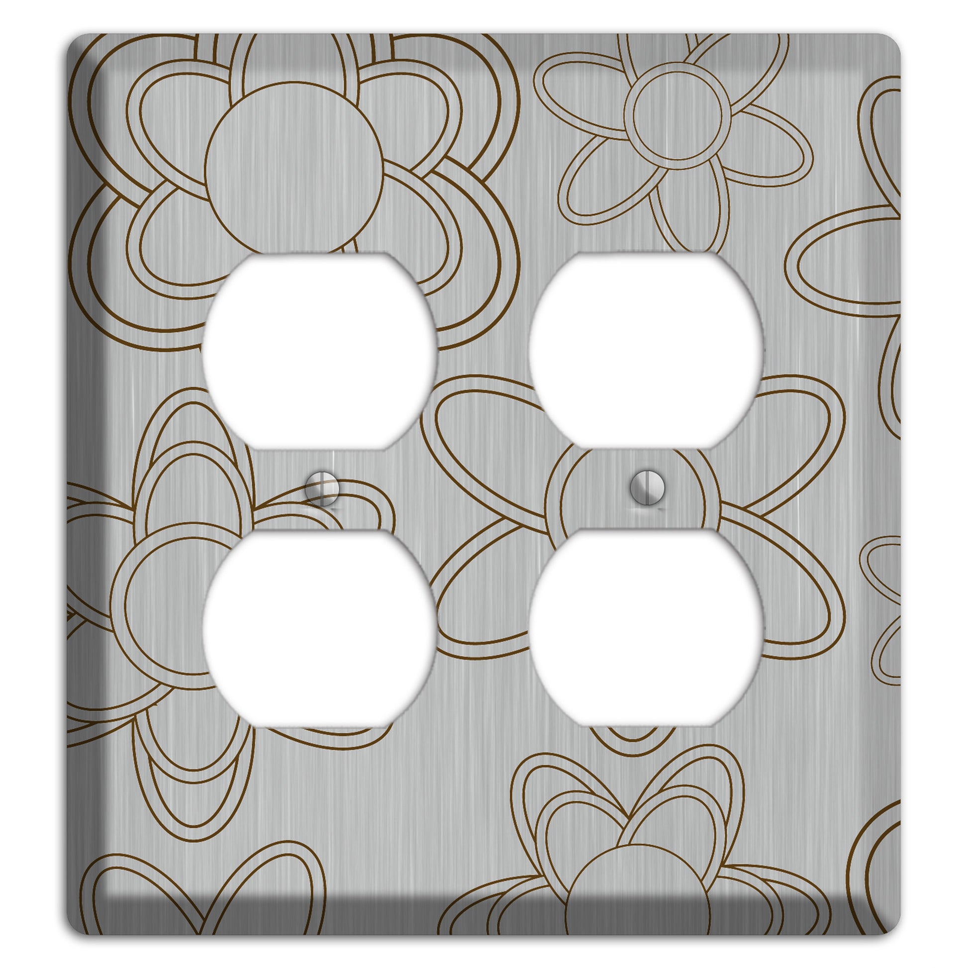 Retro Floral Contour  Stainless 2 Duplex Wallplate