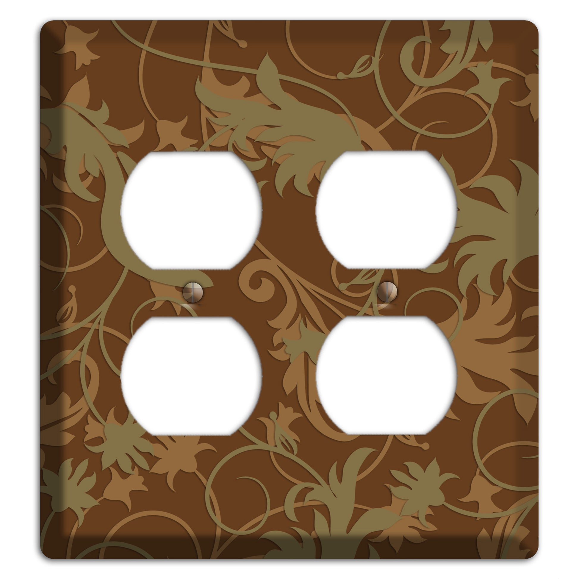 Brown and Olive Victorian Sprig 2 Duplex Wallplate