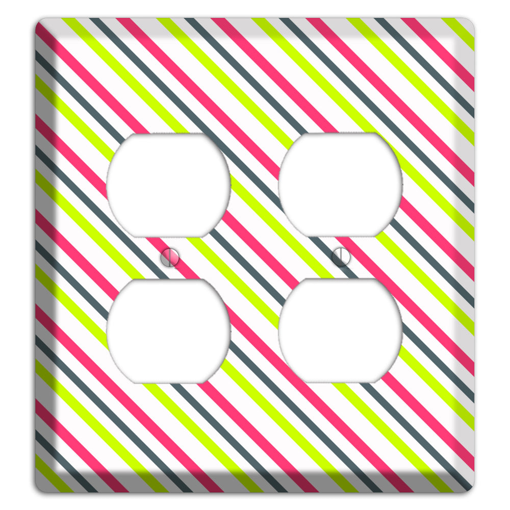Fuschia and Lime Angled Stripe 2 Duplex Wallplate