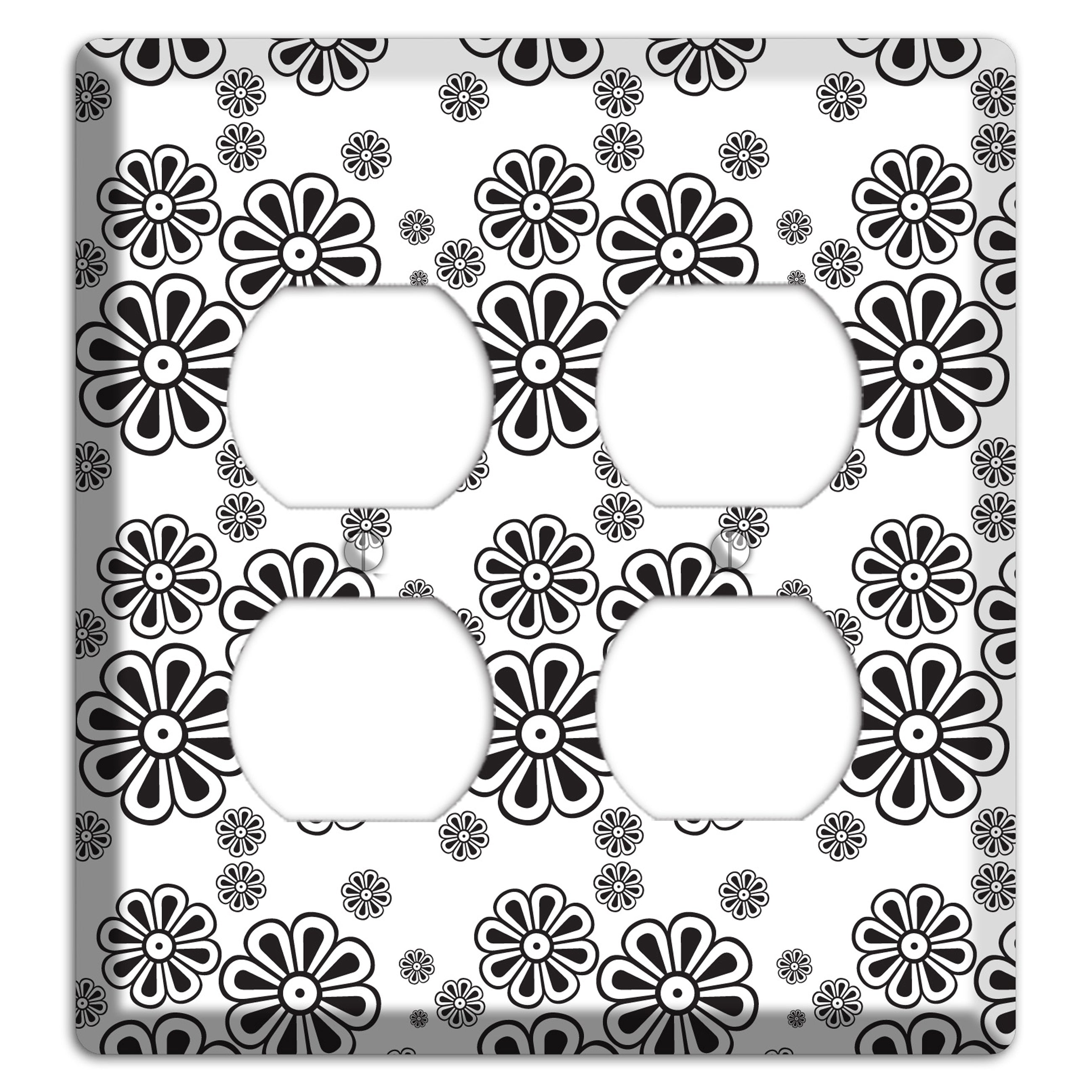 White With Black Small Retro Floral Contour 2 Duplex Wallplate