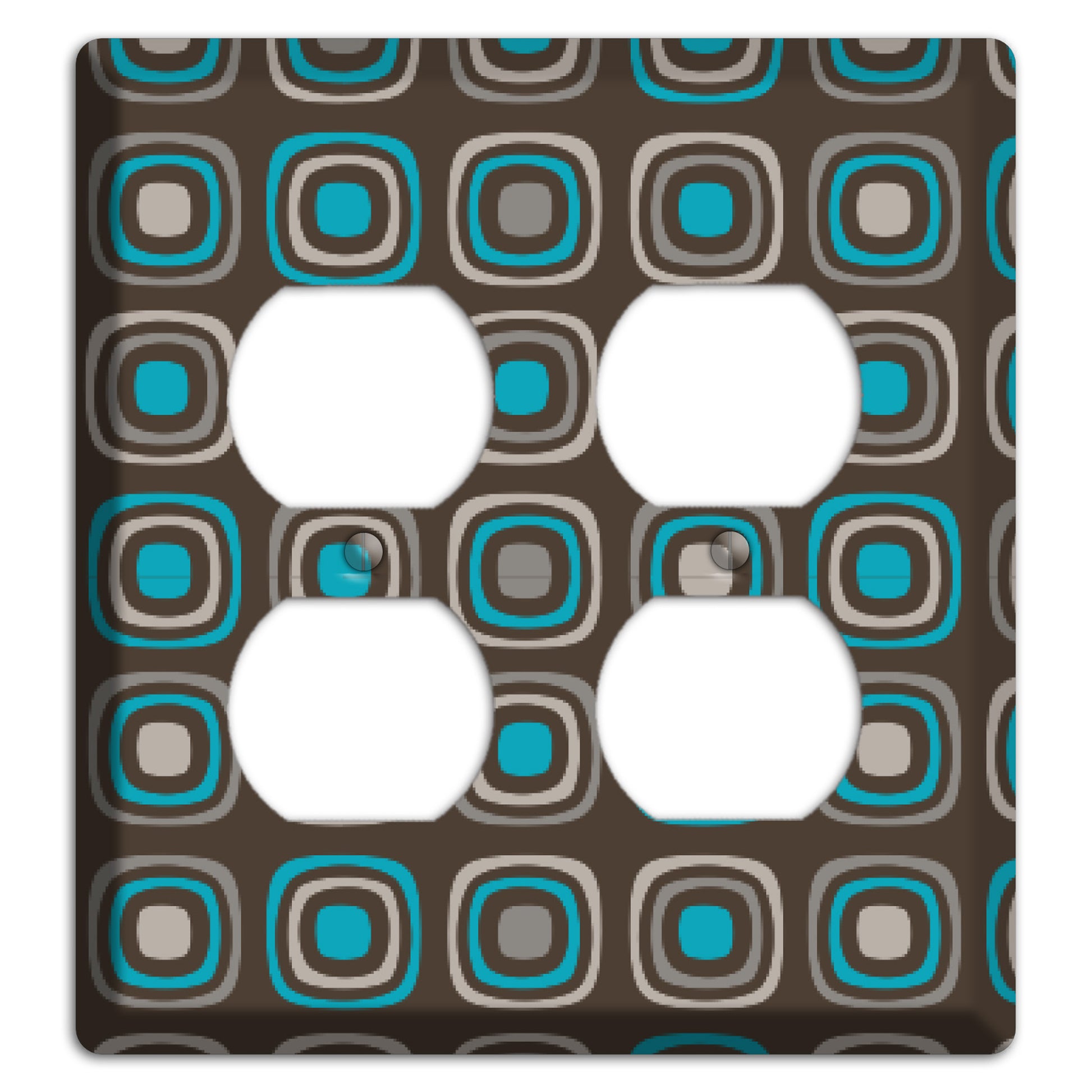 Multi Brown and Turquoise Retro Squares 2 Duplex Wallplate