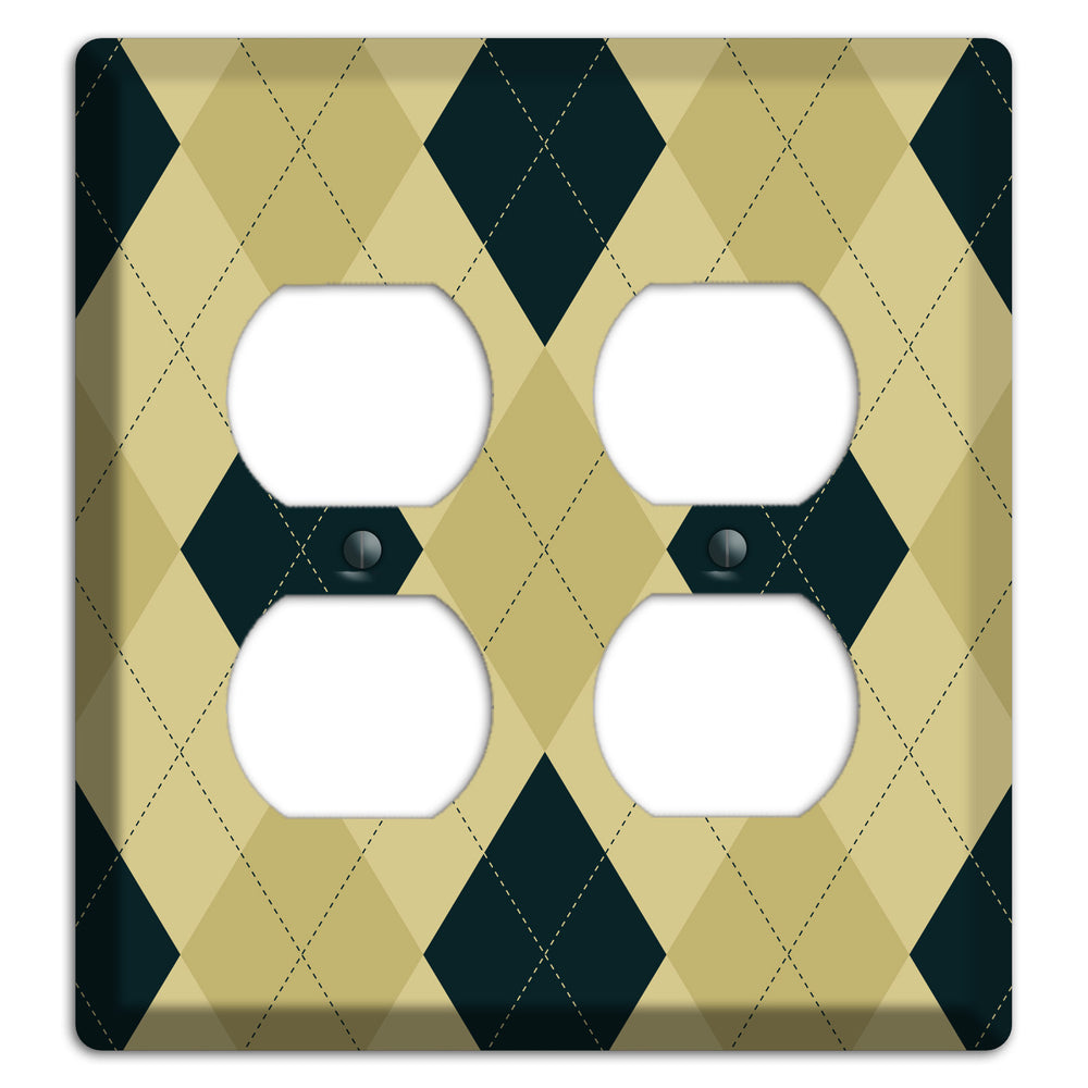 Beige and Yellow Argyle 2 Duplex Wallplate