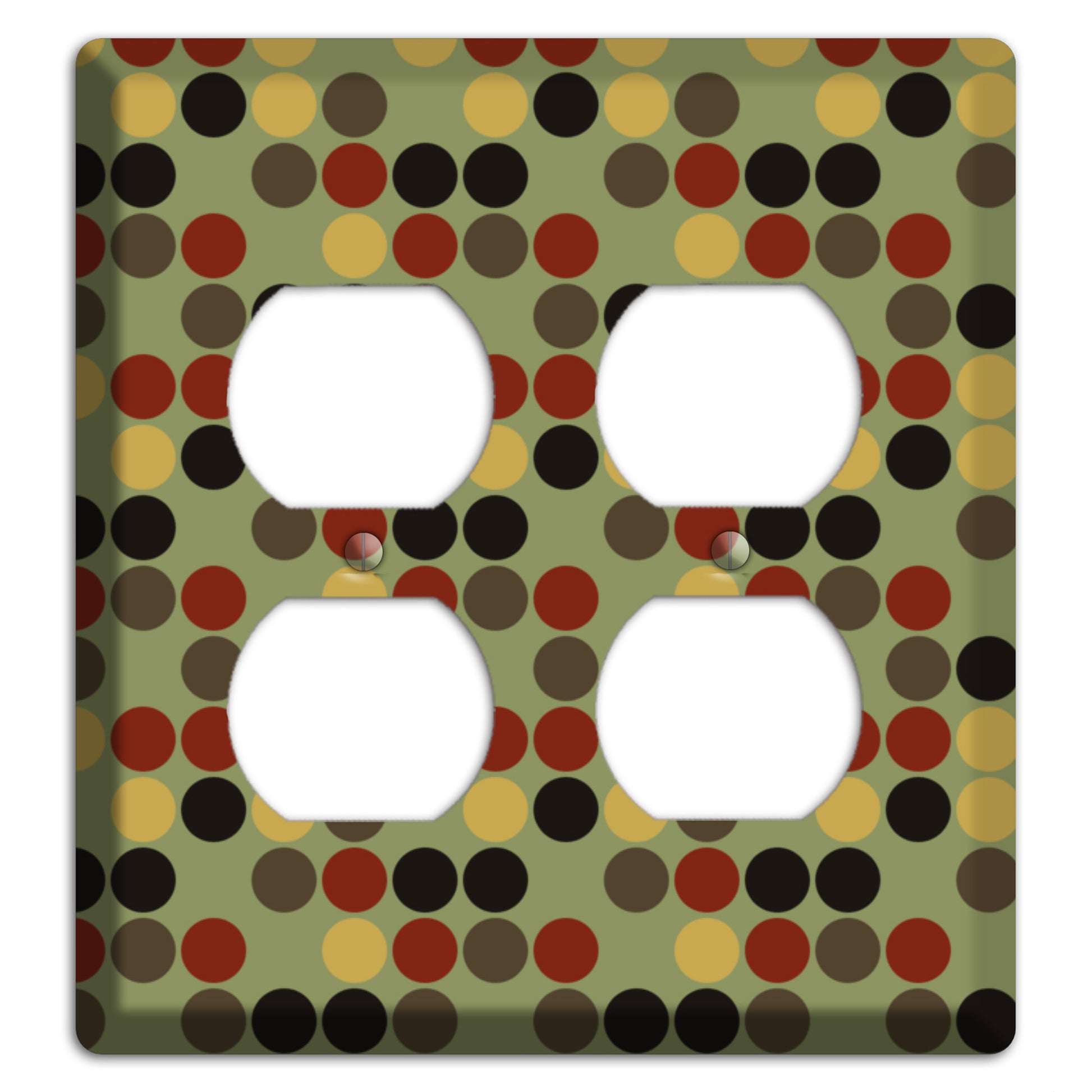 Olive with Red Brown Black Offset Dots 2 Duplex Wallplate