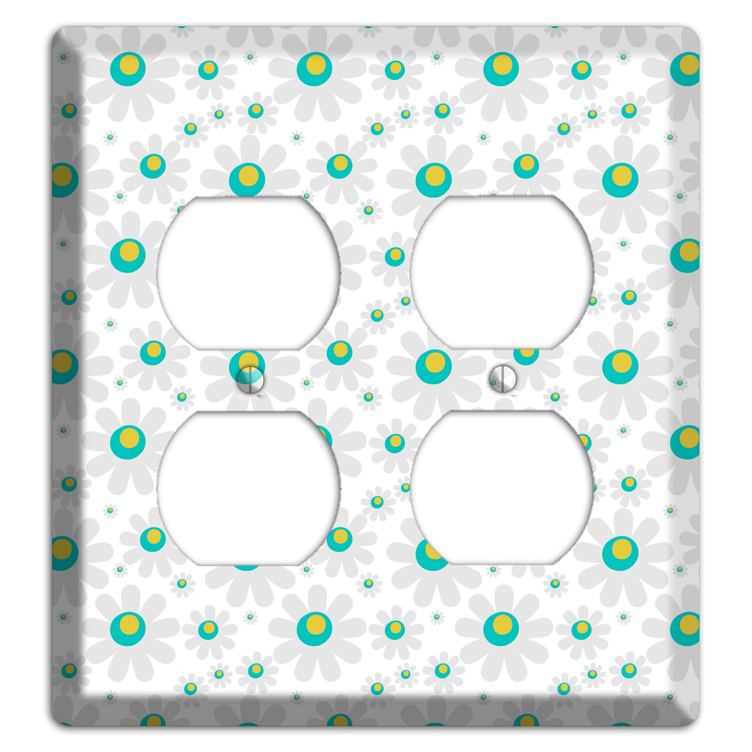 White and Green Flower Power 2 Duplex Wallplate