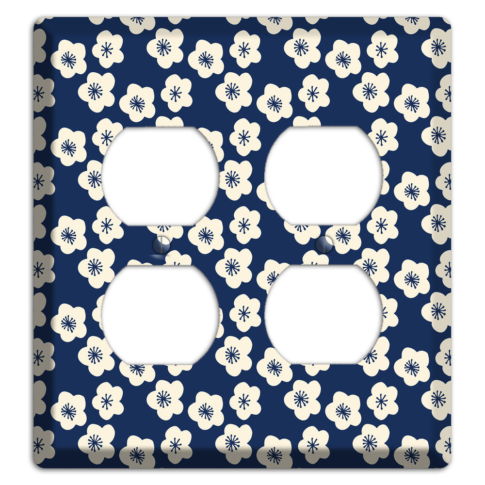 Navy Blossoms 2 Duplex Wallplate