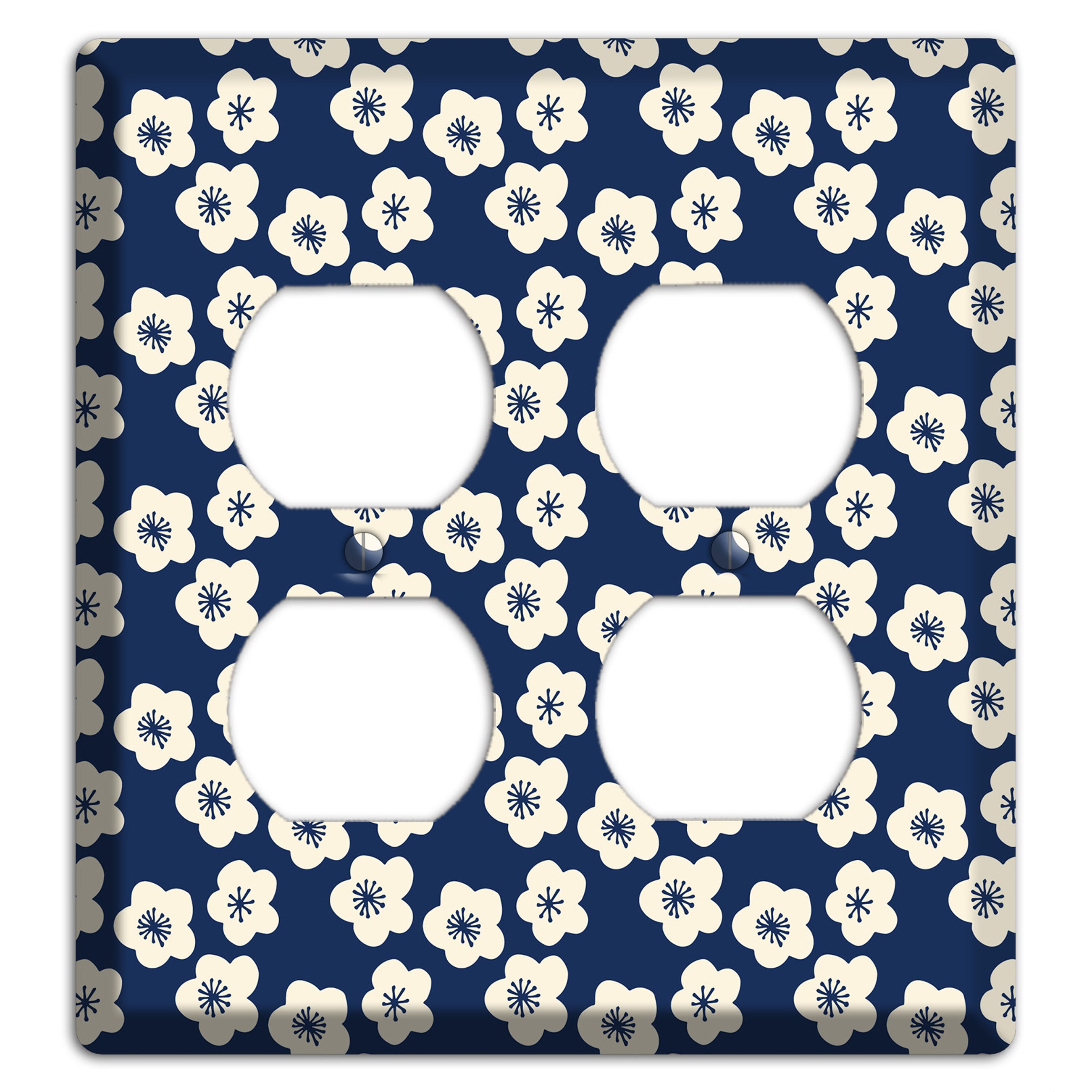 Navy Blossoms 2 Duplex Wallplate
