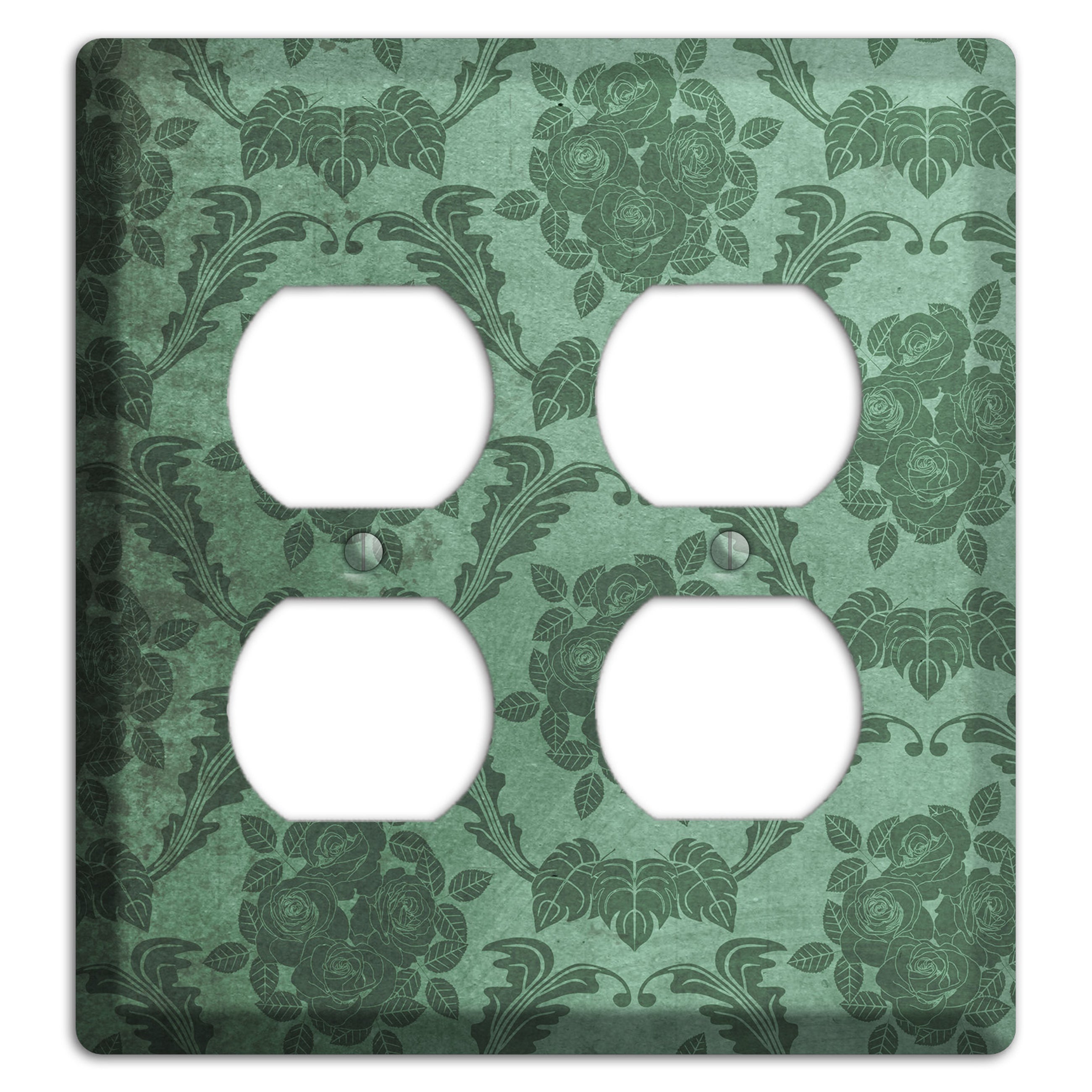 Viridian Green Vintage Rose Damask 2 Duplex Wallplate