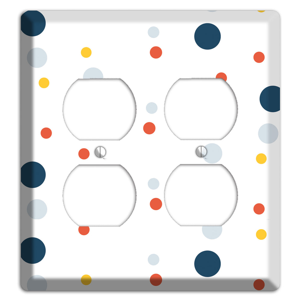 White with Multi Blue and Umber Medium Dots 2 Duplex Wallplate