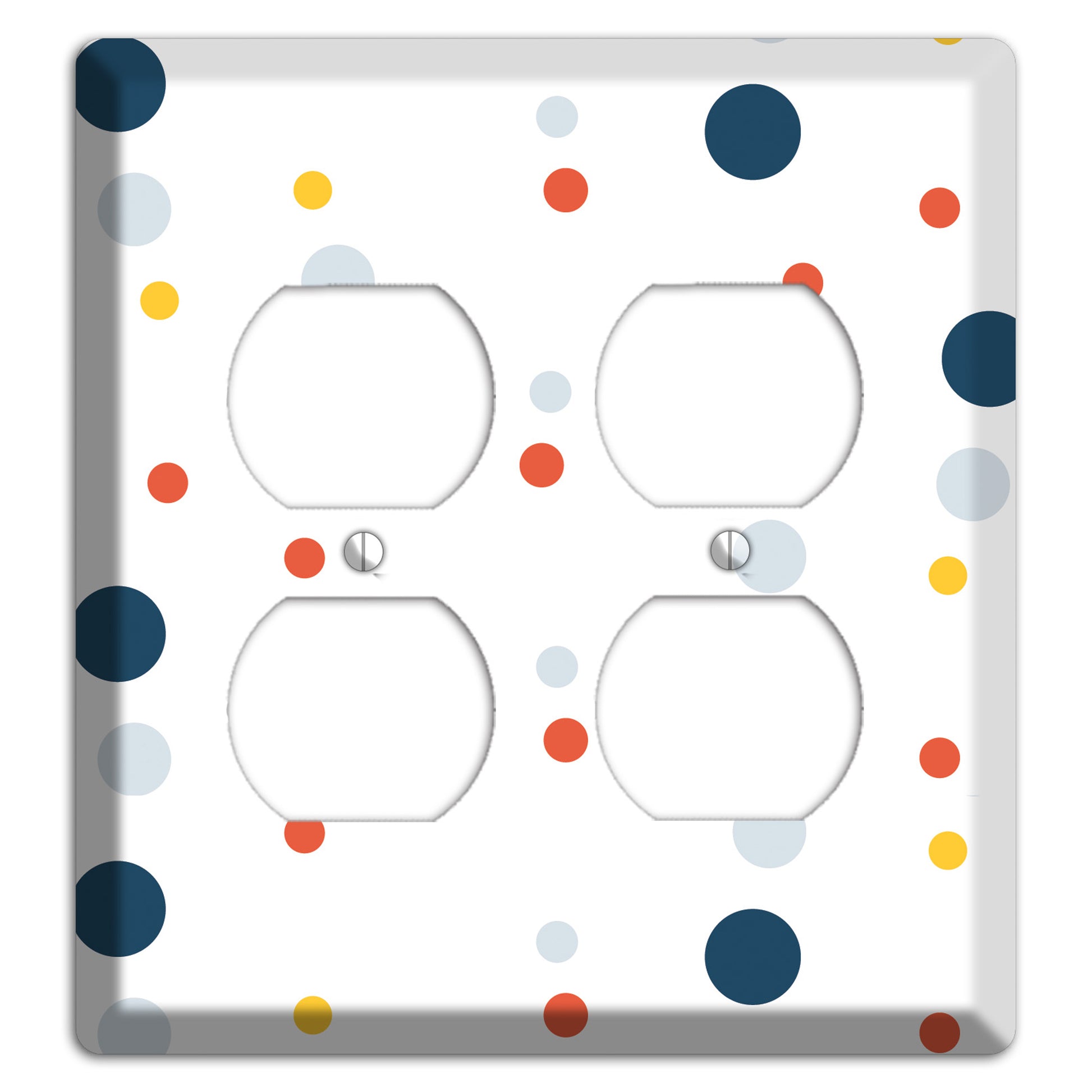 White with Multi Blue and Umber Medium Dots 2 Duplex Wallplate