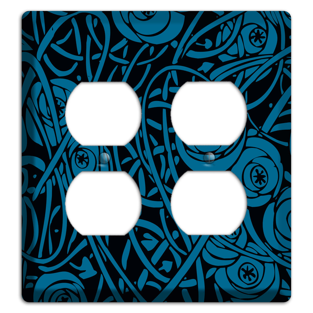 Black and Blue Deco Floral 2 Duplex Wallplate