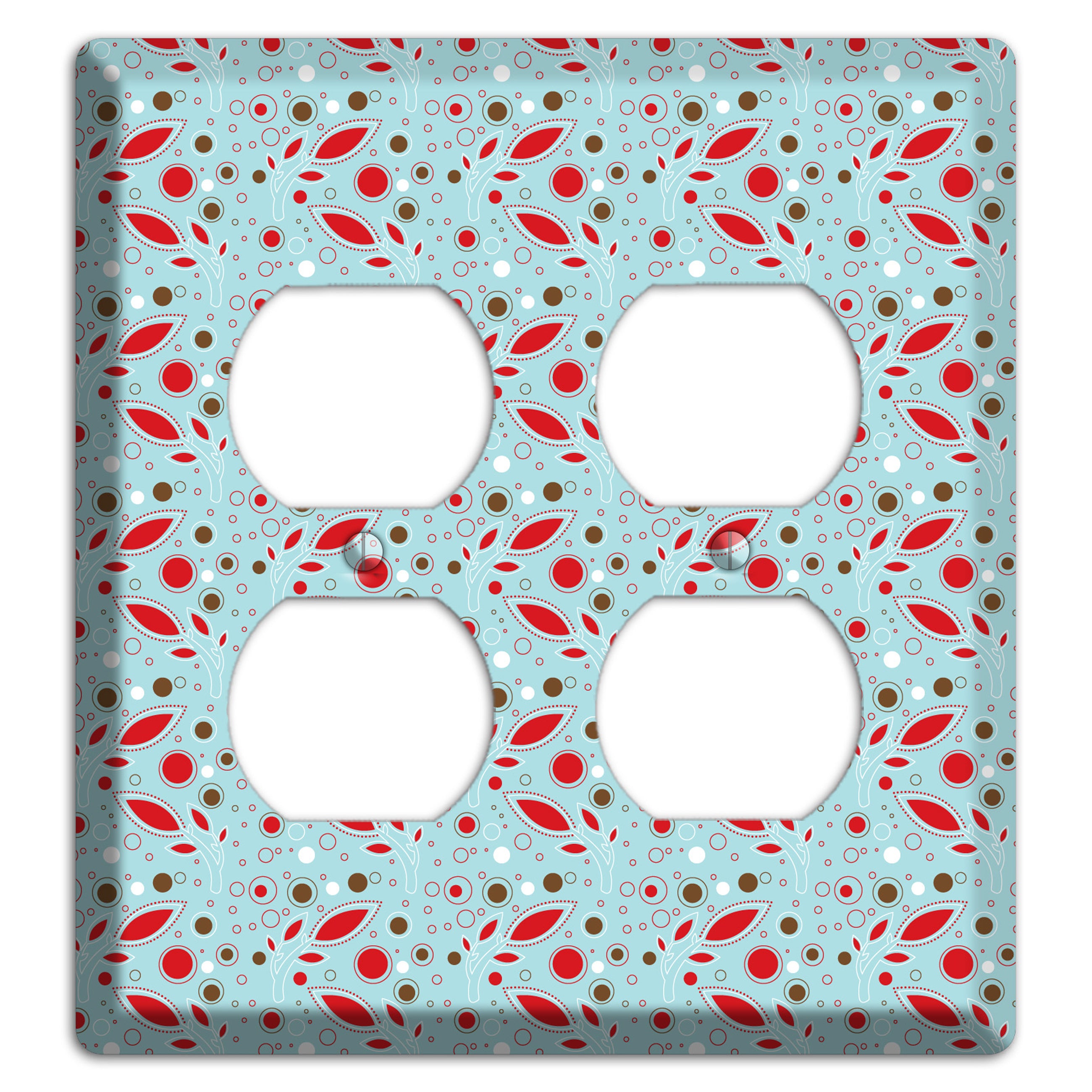 Dusty Blue with Red and Brown Retro Sprig 2 Duplex Wallplate