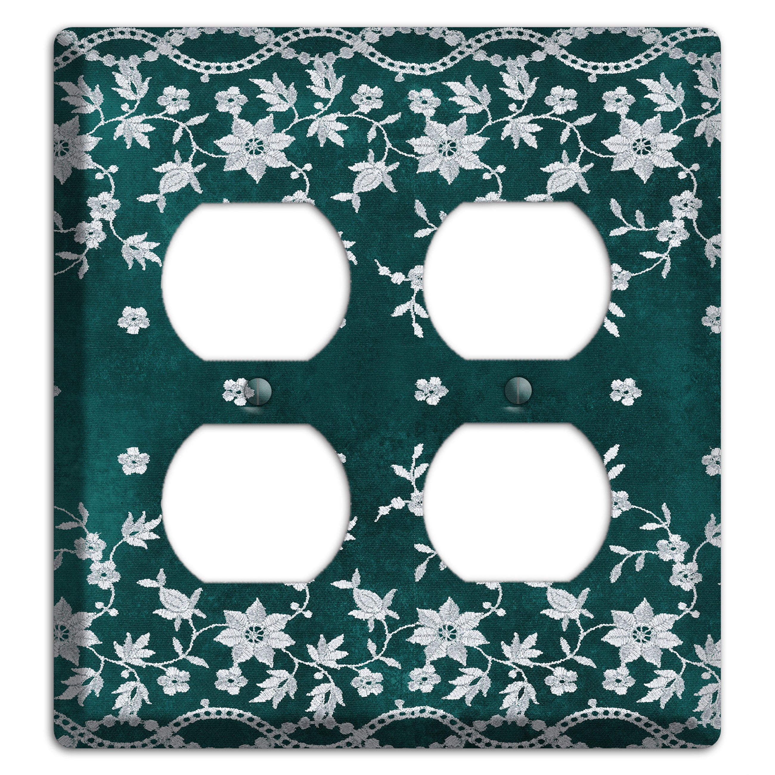 Embroidered Floral Teal 2 Duplex Wallplate