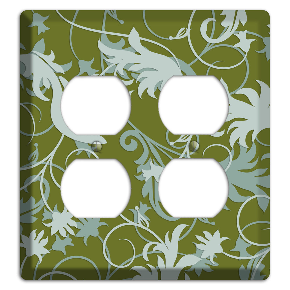Green and Beige Victorian Sprig 2 Duplex Wallplate