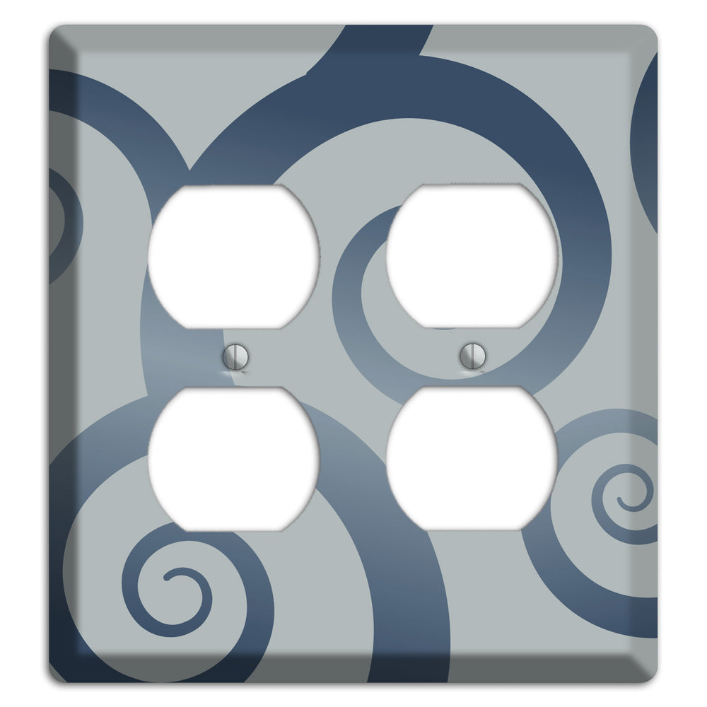 Grey with Blue Large Swirl 2 Duplex Wallplate