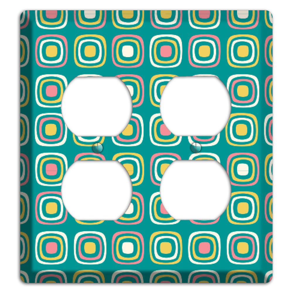 Mulri Teal Coral Lime Retro Squares 2 Duplex Wallplate