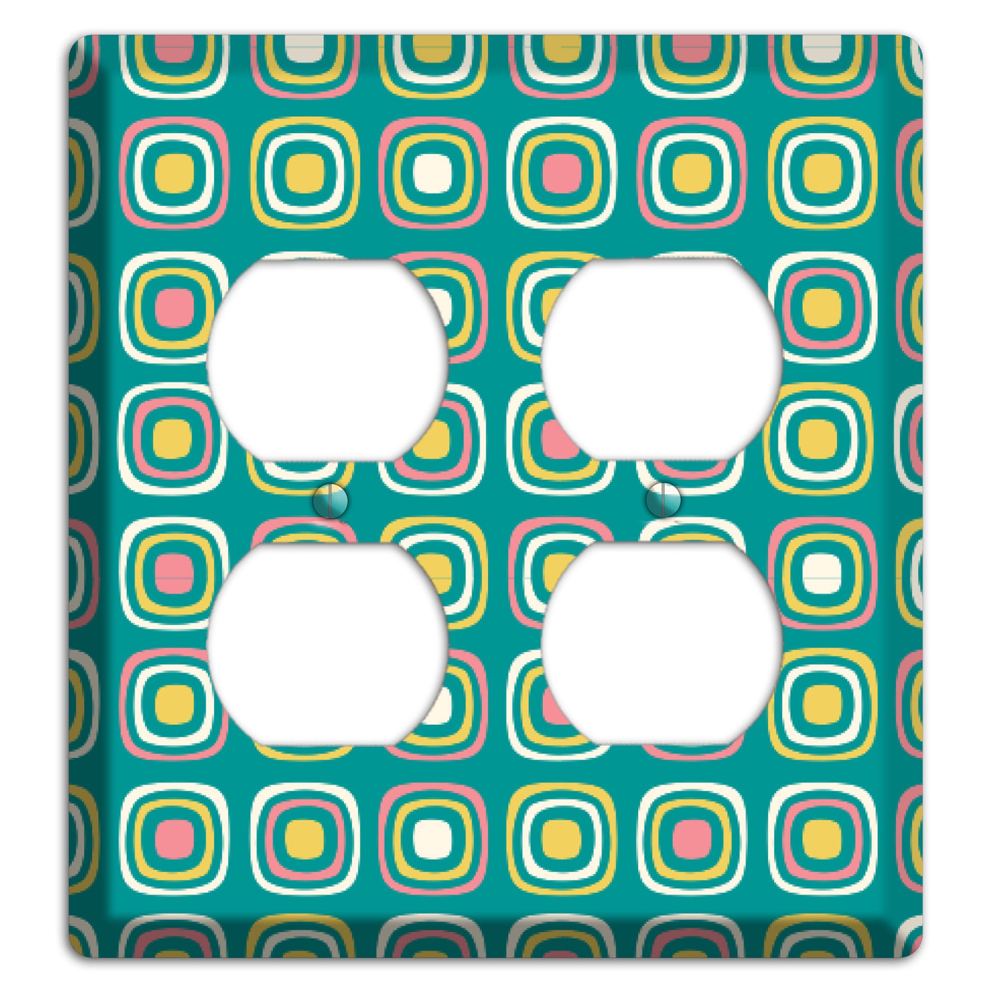 Mulri Teal Coral Lime Retro Squares 2 Duplex Wallplate