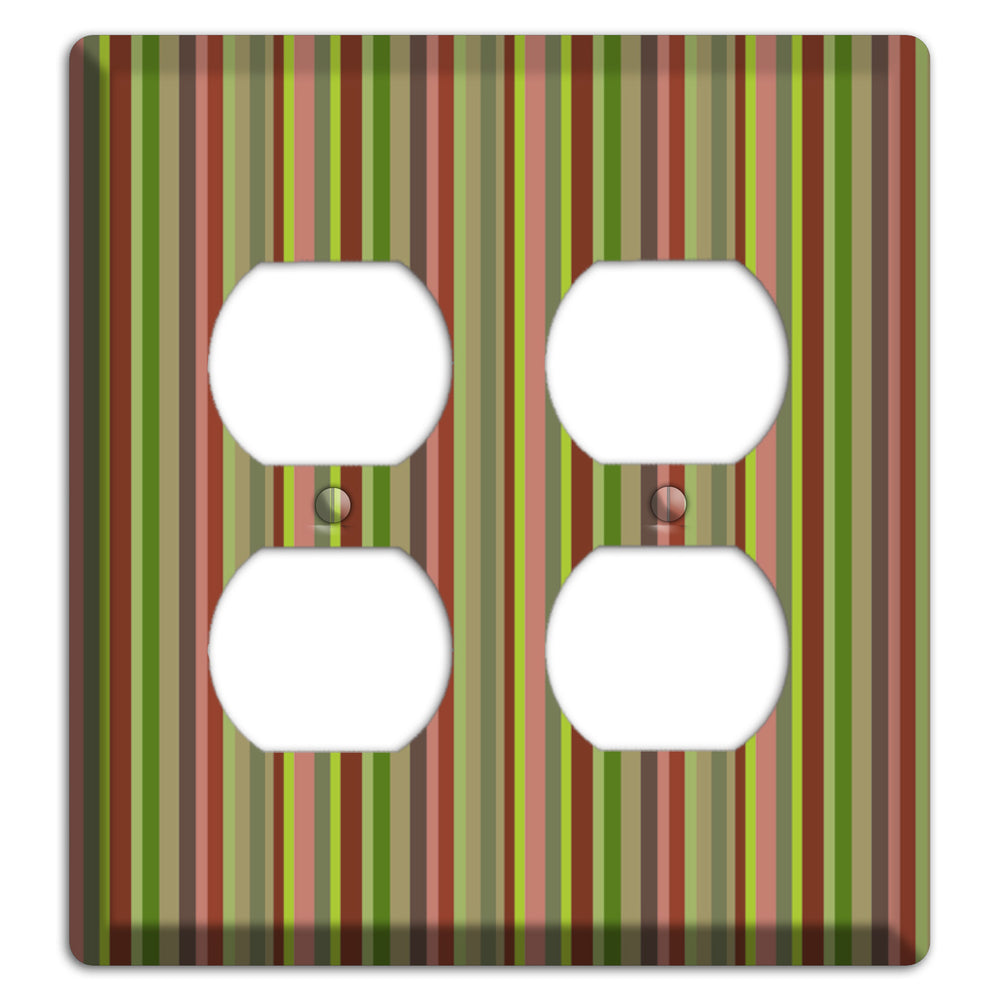 Multi Olive Burgundy Vertical Stripes 2 Duplex Wallplate