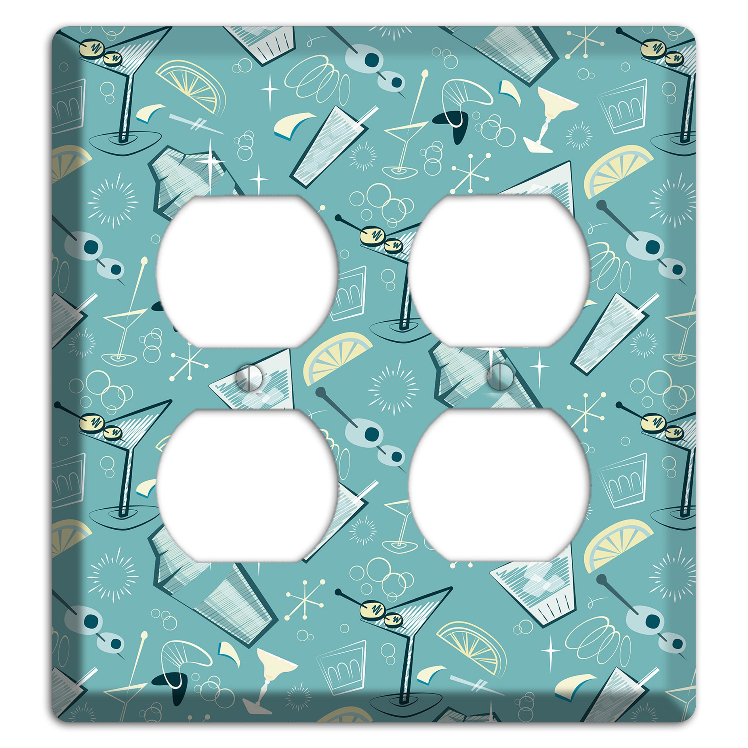 Retro Cocktails Teal 2 Duplex Wallplate