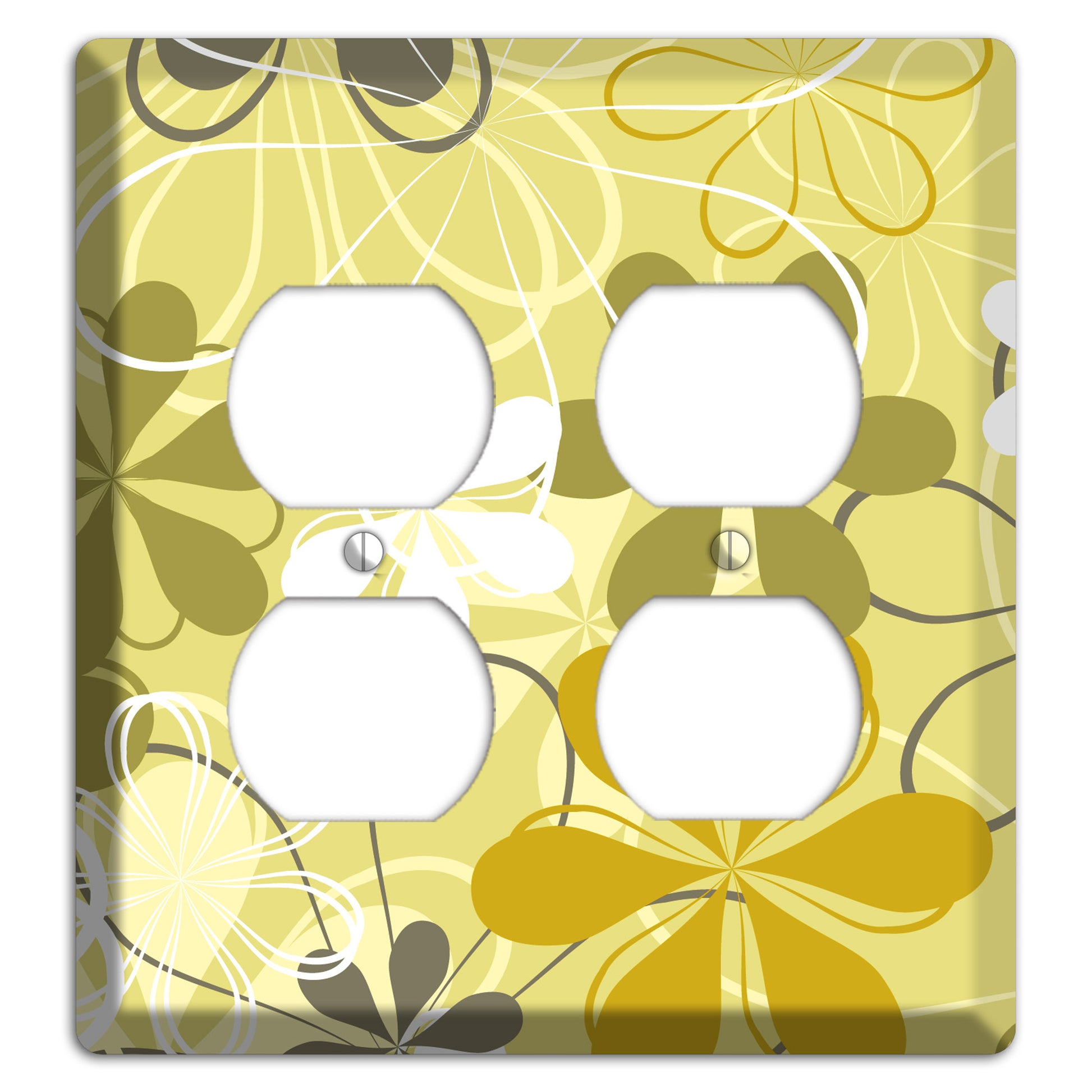 Olive Retro Flowers 2 Duplex Wallplate