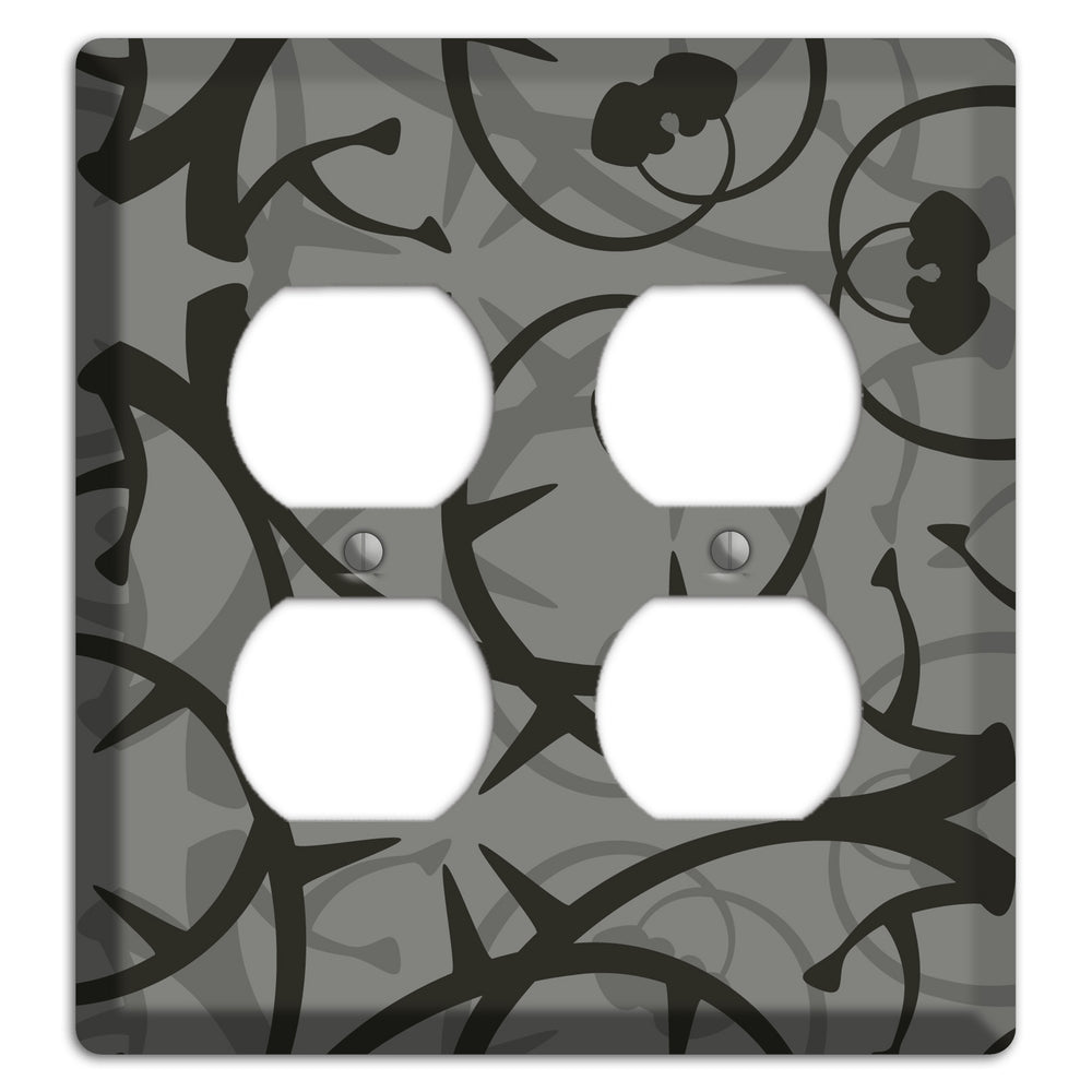 Grey with Black Retro Sprig 2 Duplex Wallplate