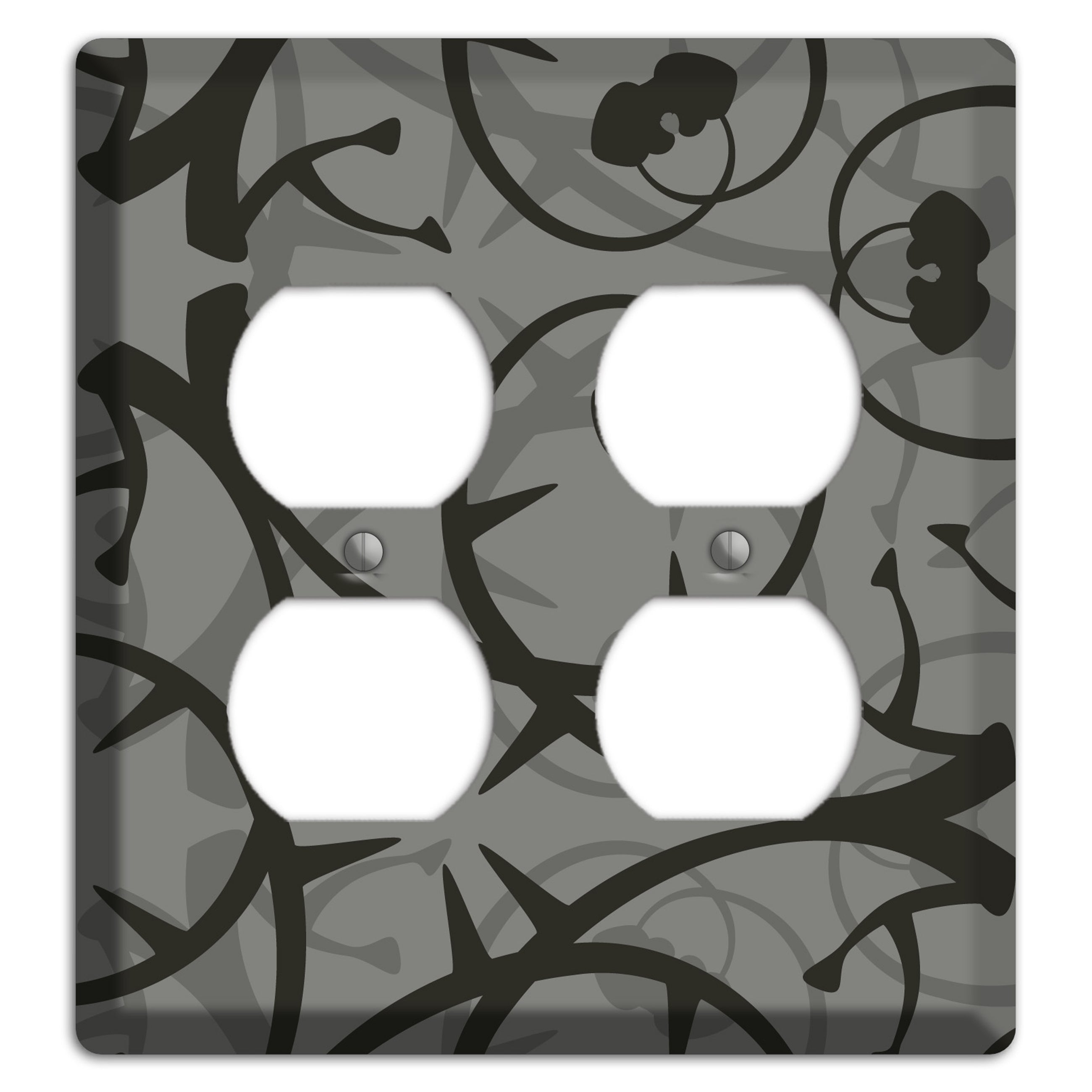 Grey with Black Retro Sprig 2 Duplex Wallplate