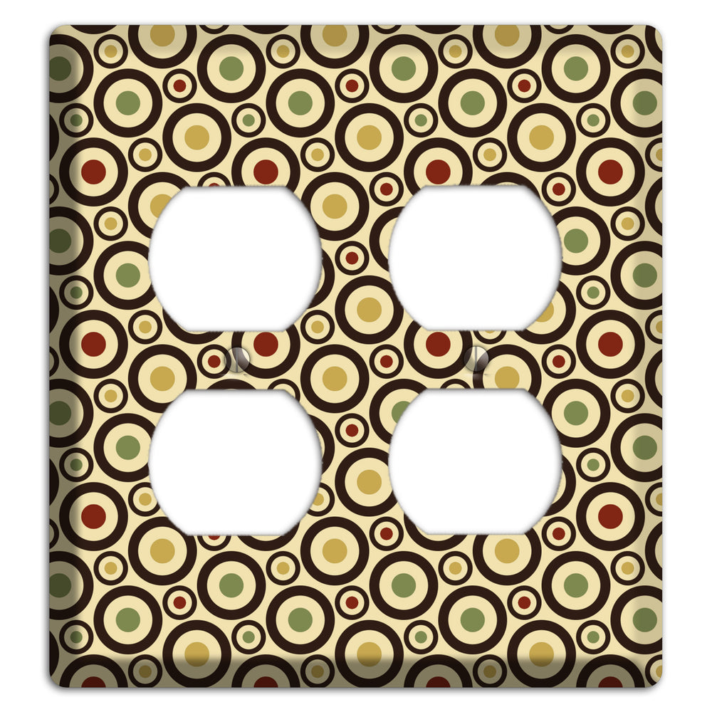 Beige with Olive Mustard Maroon Retro Tiny Bullseye 2 Duplex Wallplate