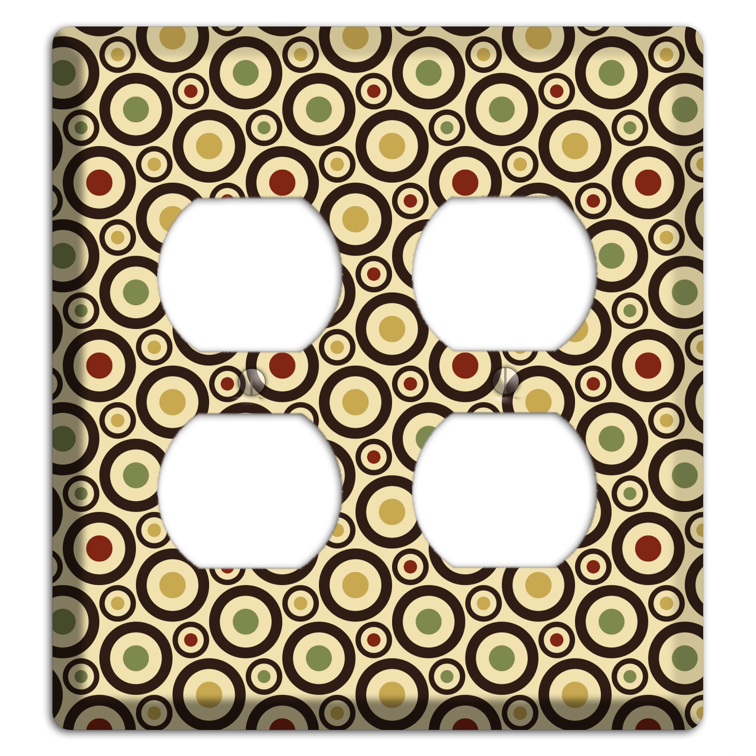 Beige with Olive Mustard Maroon Retro Tiny Bullseye 2 Duplex Wallplate