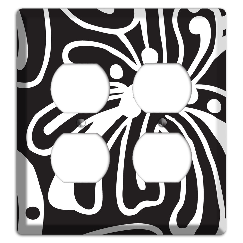Black with White Flower 2 Duplex Wallplate