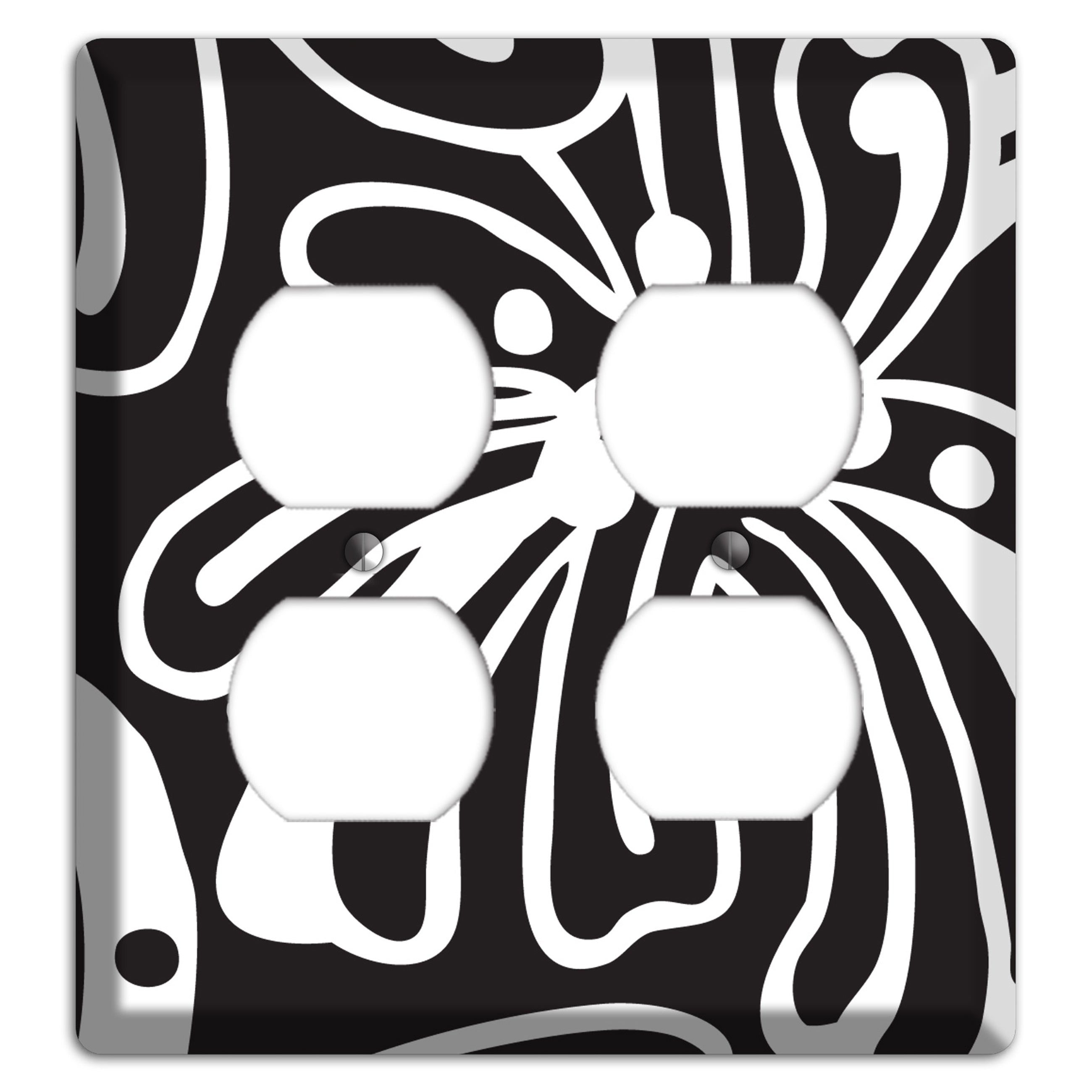 Black with White Flower 2 Duplex Wallplate