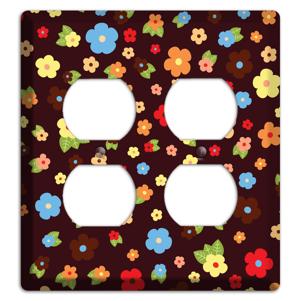 Brown Tiny Delicate Flowers 2 Duplex Wallplate