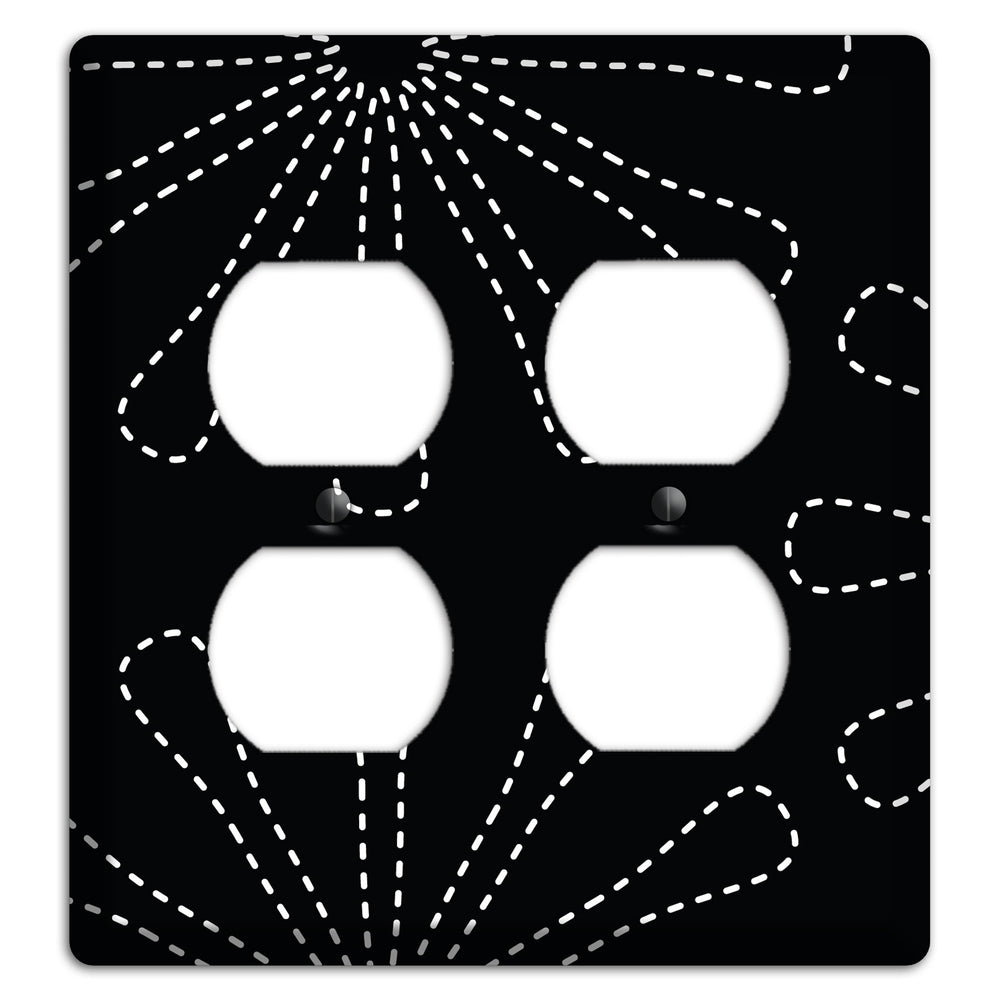 Black with White Retro Stipple Floral Contour 2 Duplex Wallplate