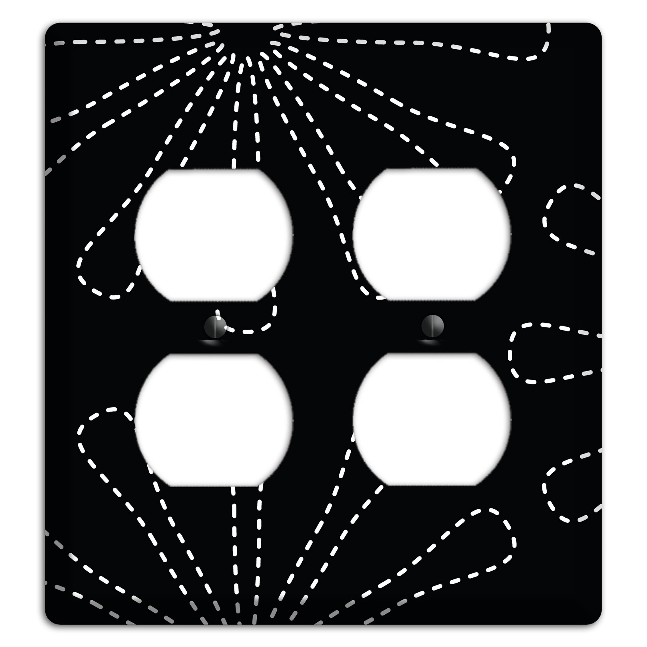 Black with White Retro Stipple Floral Contour 2 Duplex Wallplate